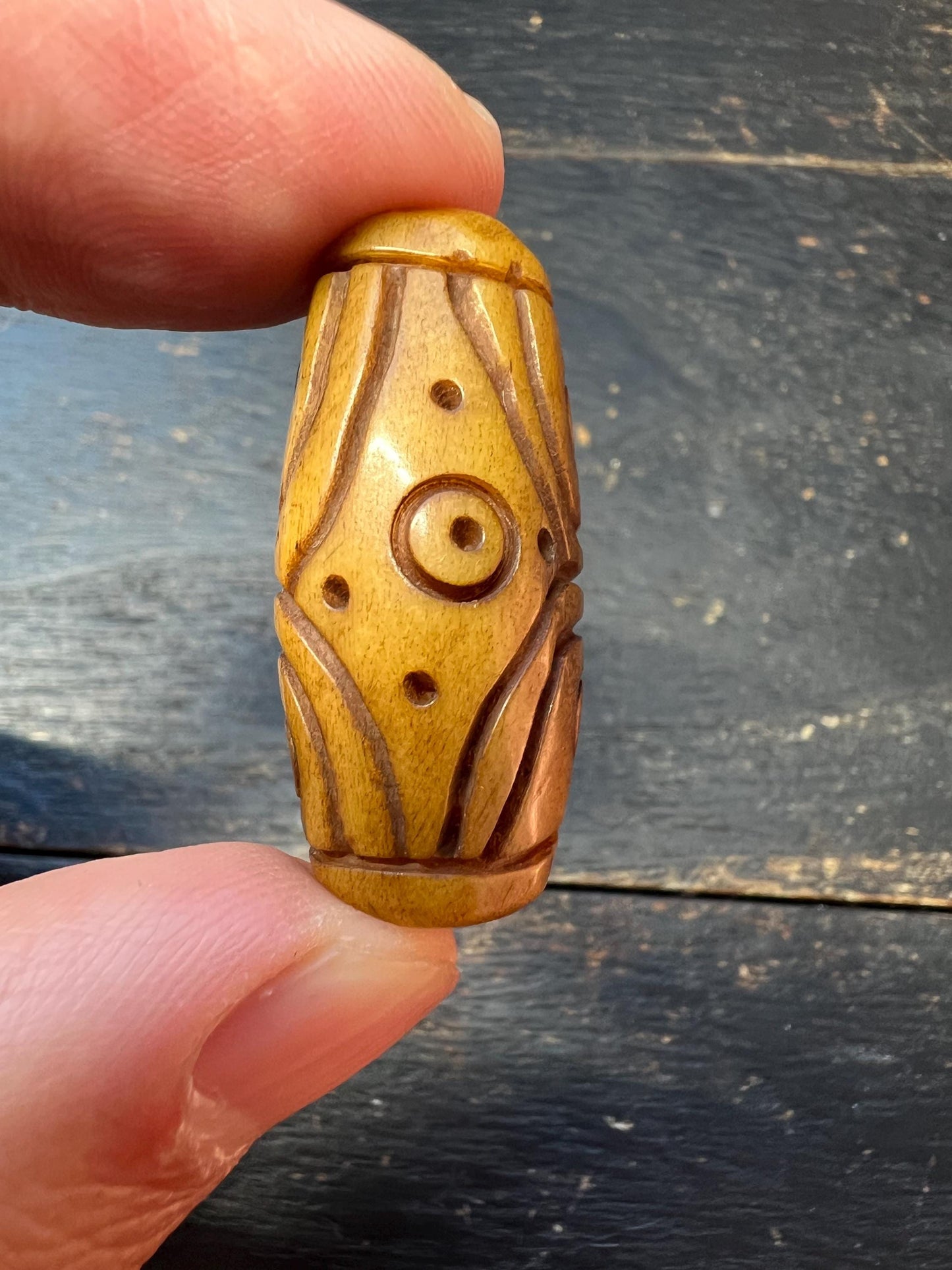Hand-Carved Tibetan Yak Bone Dzi Bead – Vintage-Style Amulet, Mala or Necklace Pendant, Eye Motif