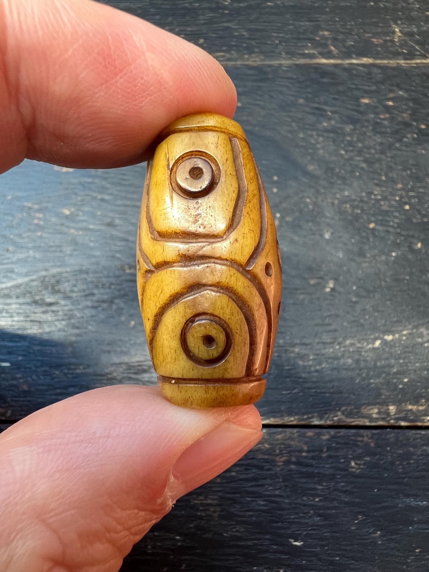 Hand-Carved Tibetan Yak Bone Dzi Bead – Vintage-Style Amulet, Mala or Necklace Pendant, Eye Motif