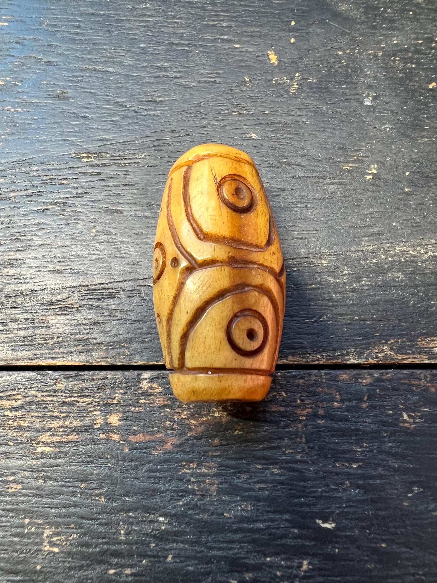 Hand-Carved Tibetan Yak Bone Dzi Bead – Vintage-Style Amulet, Mala or Necklace Pendant, Eye Motif