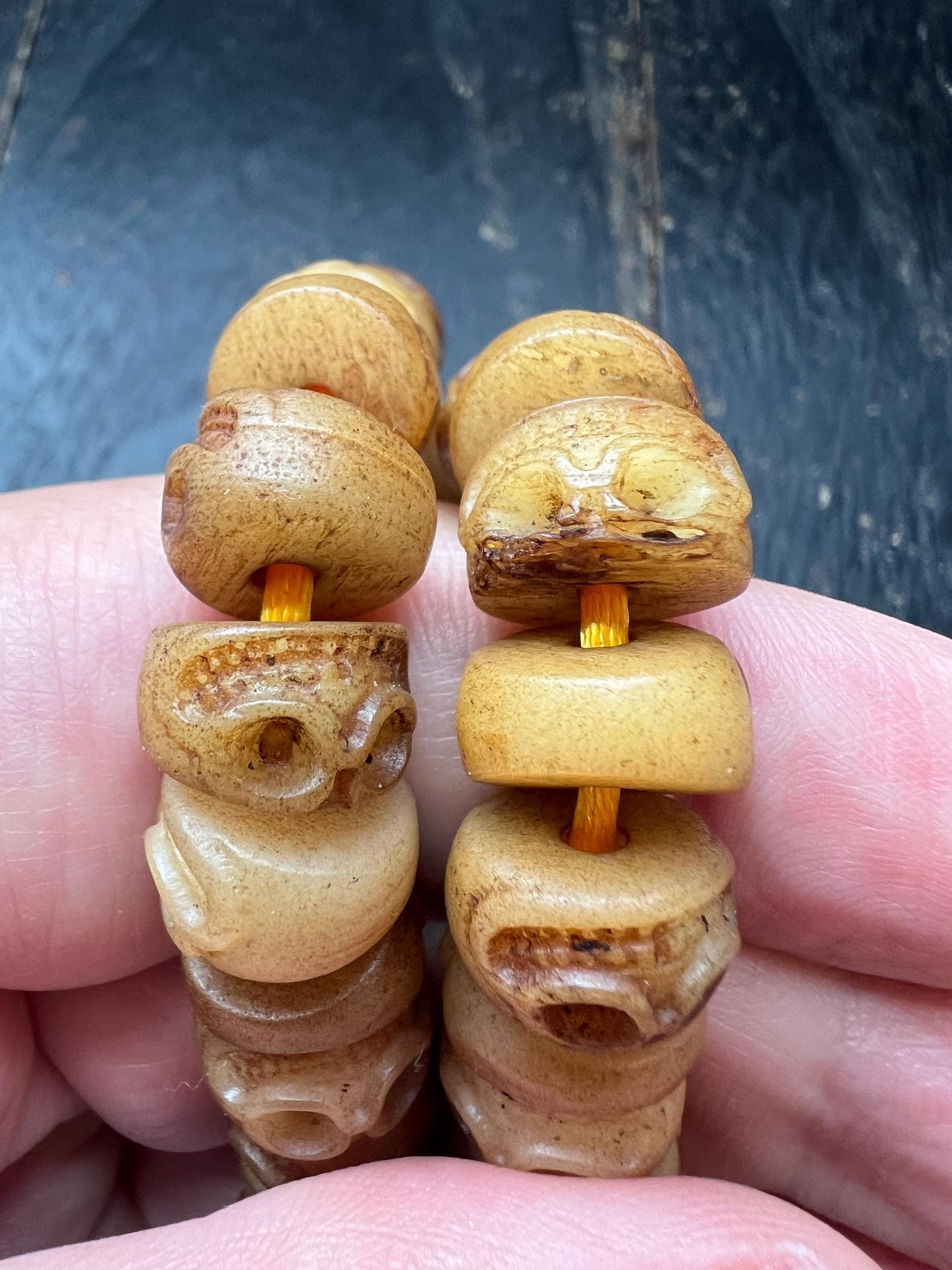 Hand-Carved Yak Bone Skull Beads | Tibetan Citipati Mala Beads Strand | Buddhist Ritual Bone Spacers