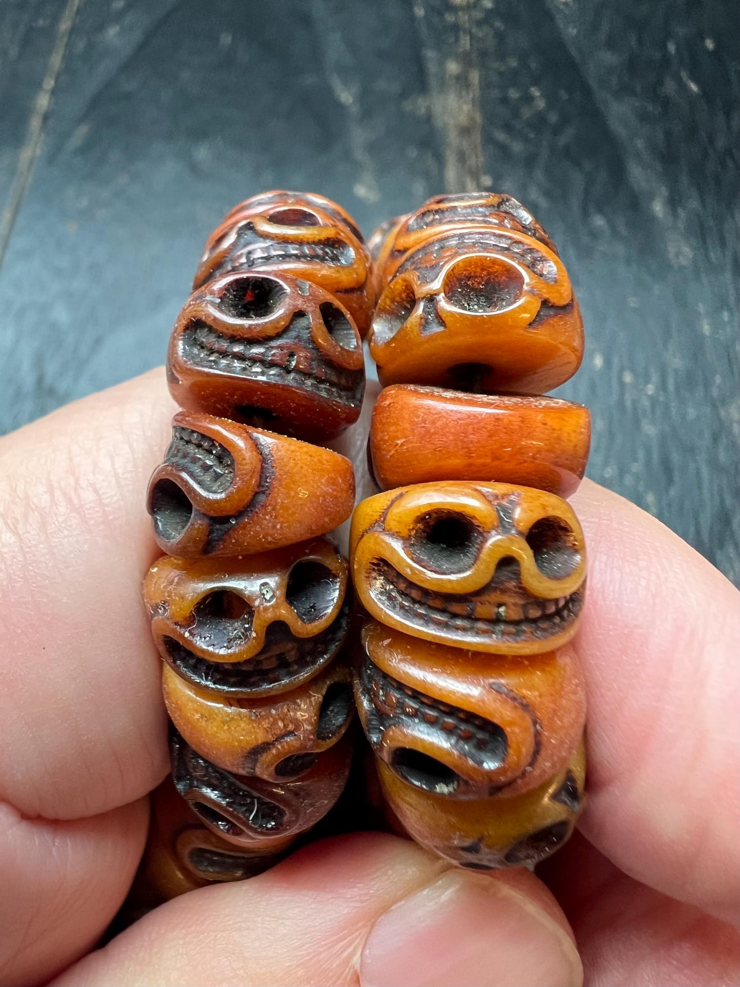 Hand-Carved Yak Bone Skull Beads | Tibetan Citipati Mala Beads Strand | Buddhist Ritual Bone Spacers