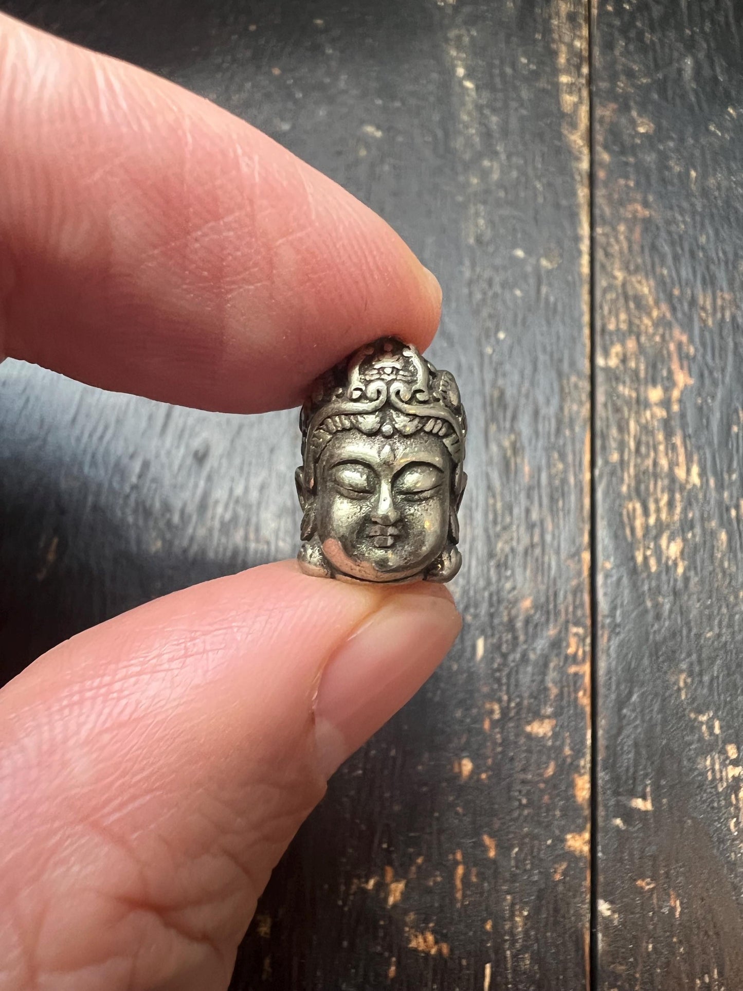 White Bronze Buddha Head Bead, 11x15mm, Handmade Tibetan-Style Metal Spacer Bead for Jewelry Making, Mala, Bracelet, Necklace, Meditation Cr