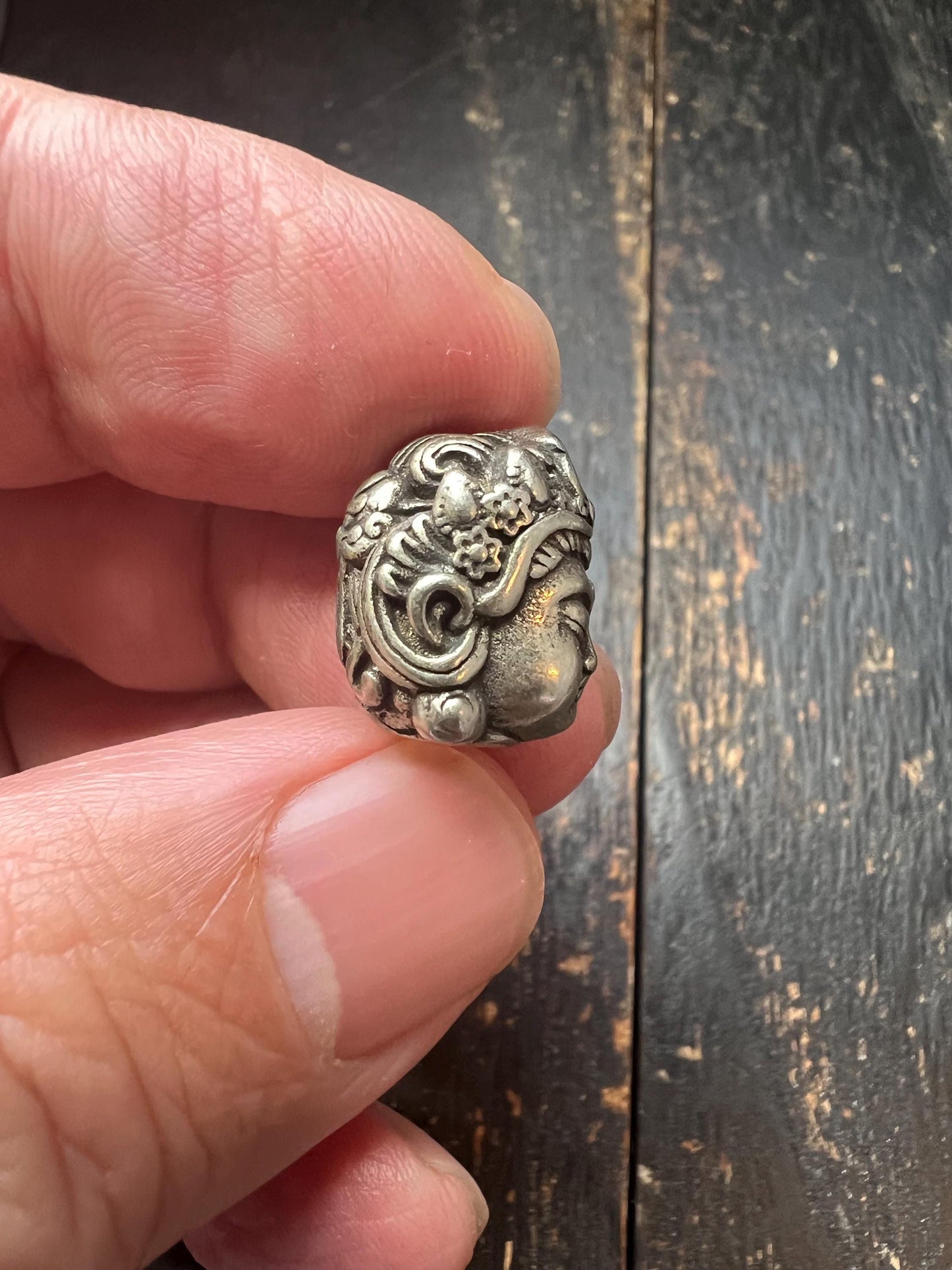 White Bronze Buddha Head Bead, 11x15mm, Handmade Tibetan-Style Metal Spacer Bead for Jewelry Making, Mala, Bracelet, Necklace, Meditation Cr