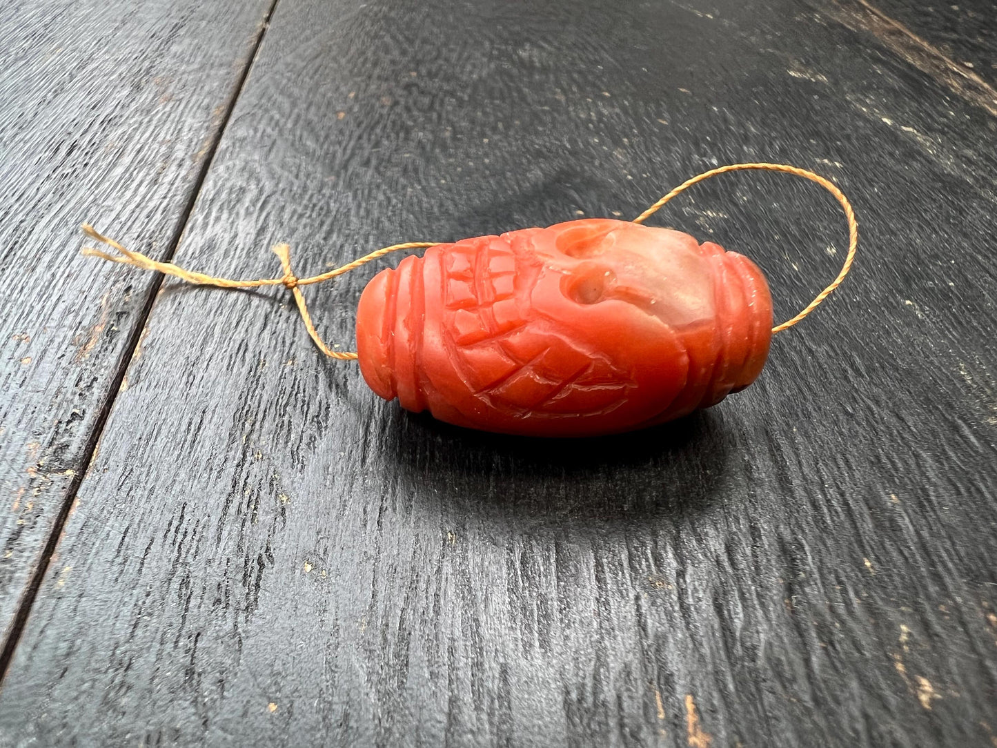 Hand-Carved Tibetan Citipati Skull Cemetery Red Agate Bead | Ritual Amulet | Genuine | Spiritual Protection