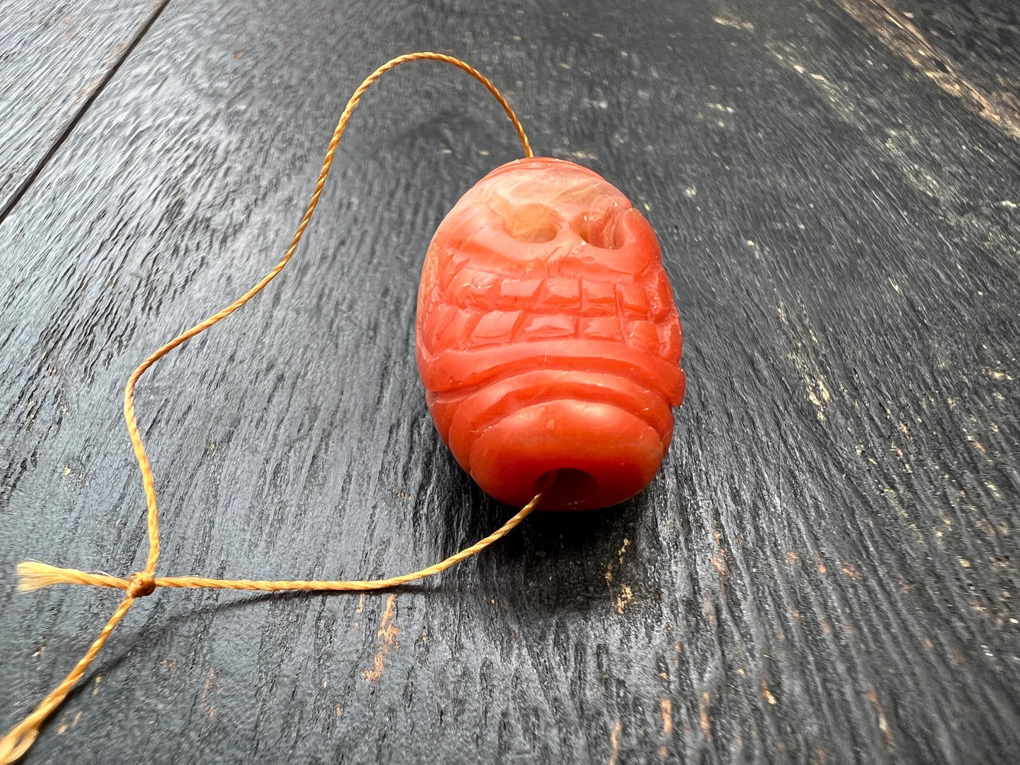 Hand-Carved Tibetan Citipati Skull Cemetery Red Agate Bead | Ritual Amulet | Genuine | Spiritual Protection