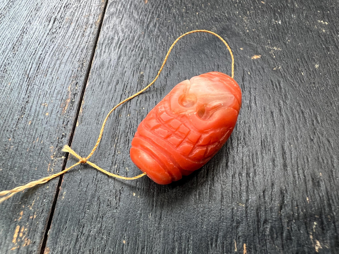 Hand-Carved Tibetan Citipati Skull Cemetery Red Agate Bead | Ritual Amulet | Genuine | Spiritual Protection