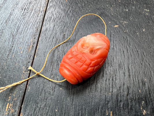 Hand-Carved Tibetan Citipati Skull Cemetery Red Agate Bead | Ritual Amulet | Genuine | Spiritual Protection