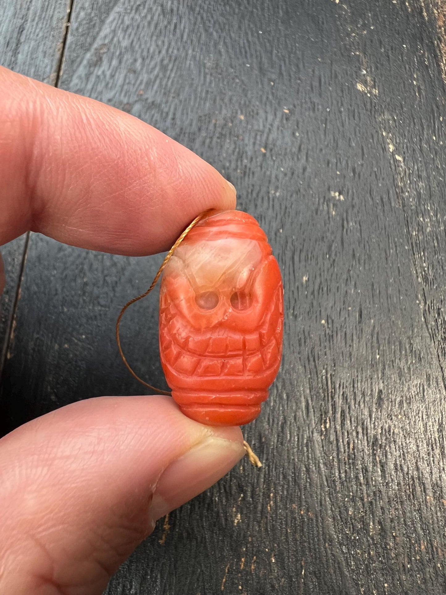 Hand-Carved Tibetan Citipati Skull Cemetery Red Agate Bead | Ritual Amulet | Genuine | Spiritual Protection