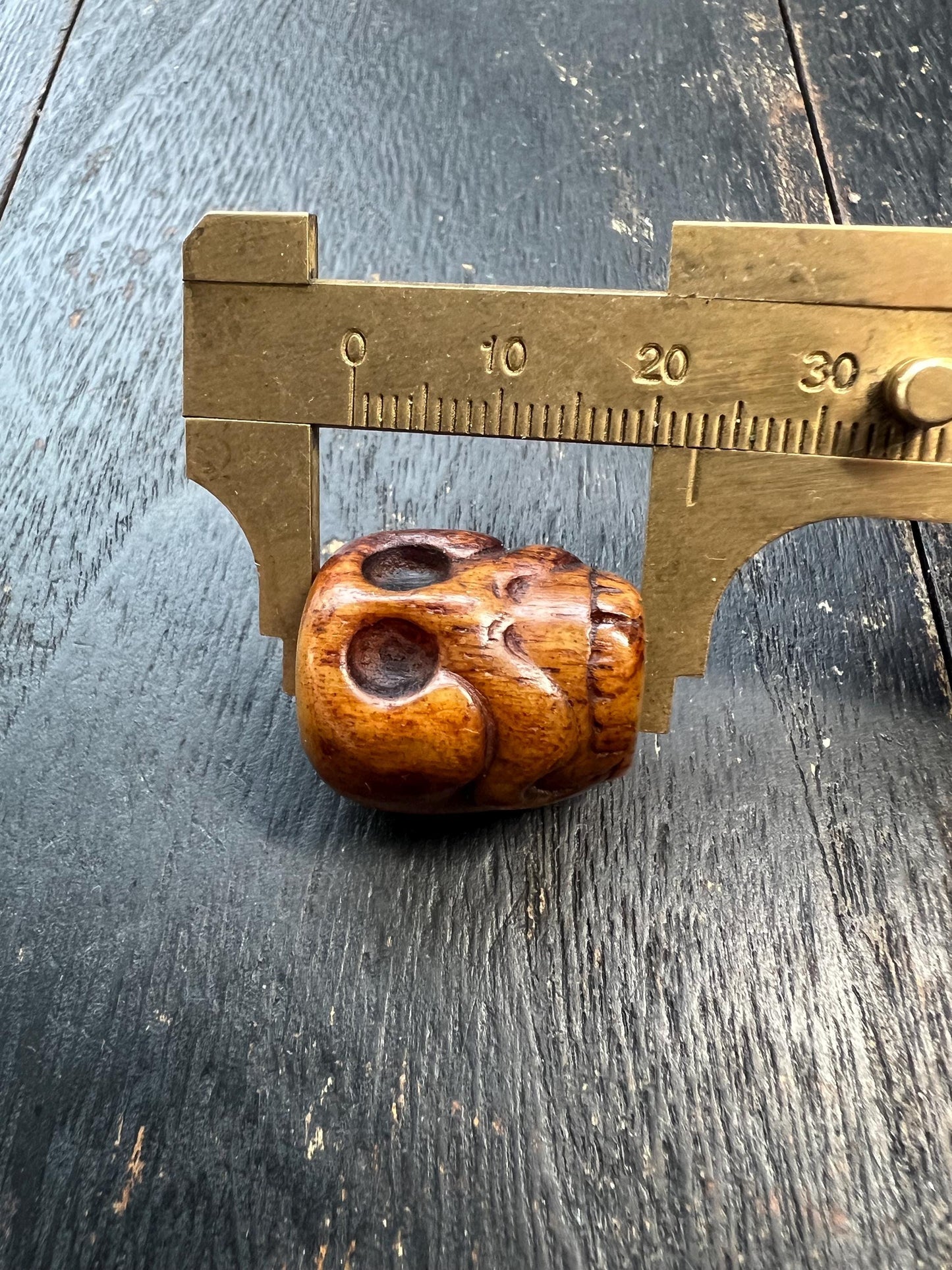 Hand-Carved Yak Bone Citipati Skull Guru Bead | Large Hole Tibetan Mala Bead | Cemetery Protector Amulet