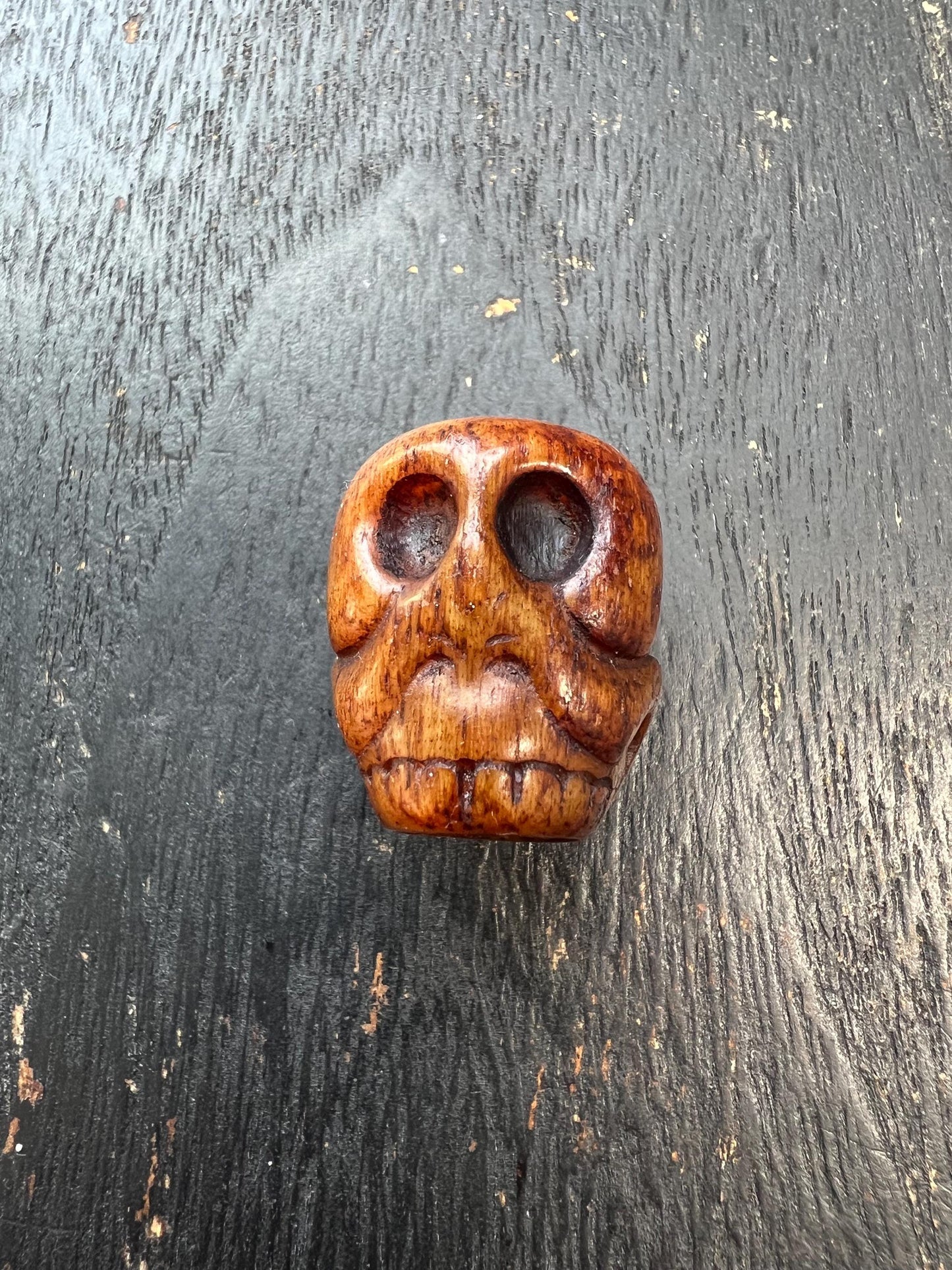 Hand-Carved Yak Bone Citipati Skull Guru Bead | Large Hole Tibetan Mala Bead | Cemetery Protector Amulet