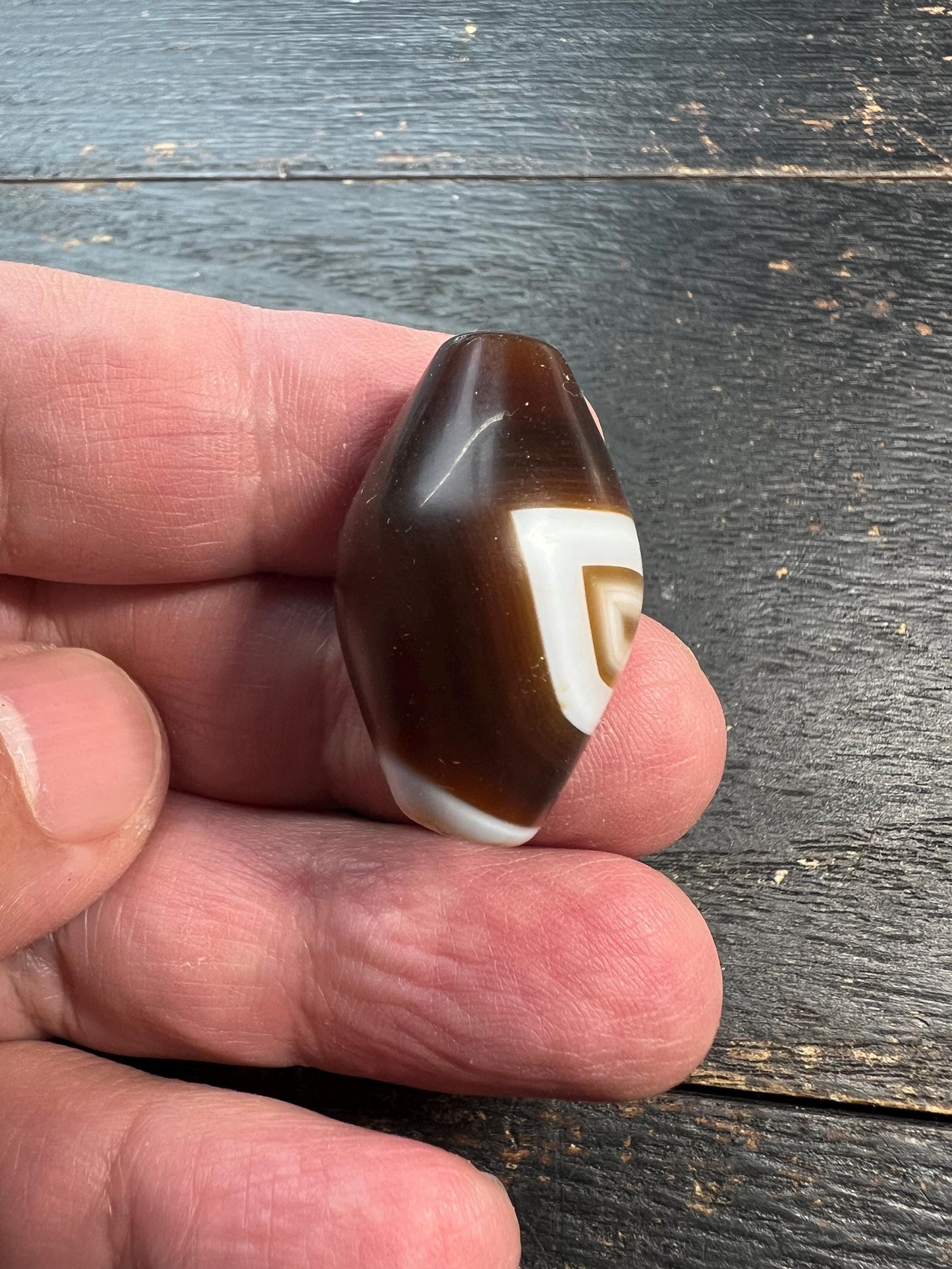Nepal Tibet Buddhist Dzi Shaped Banded Agate Medicine Bead, Himalayan Spiritual Amulet, Antique Healing Talisman