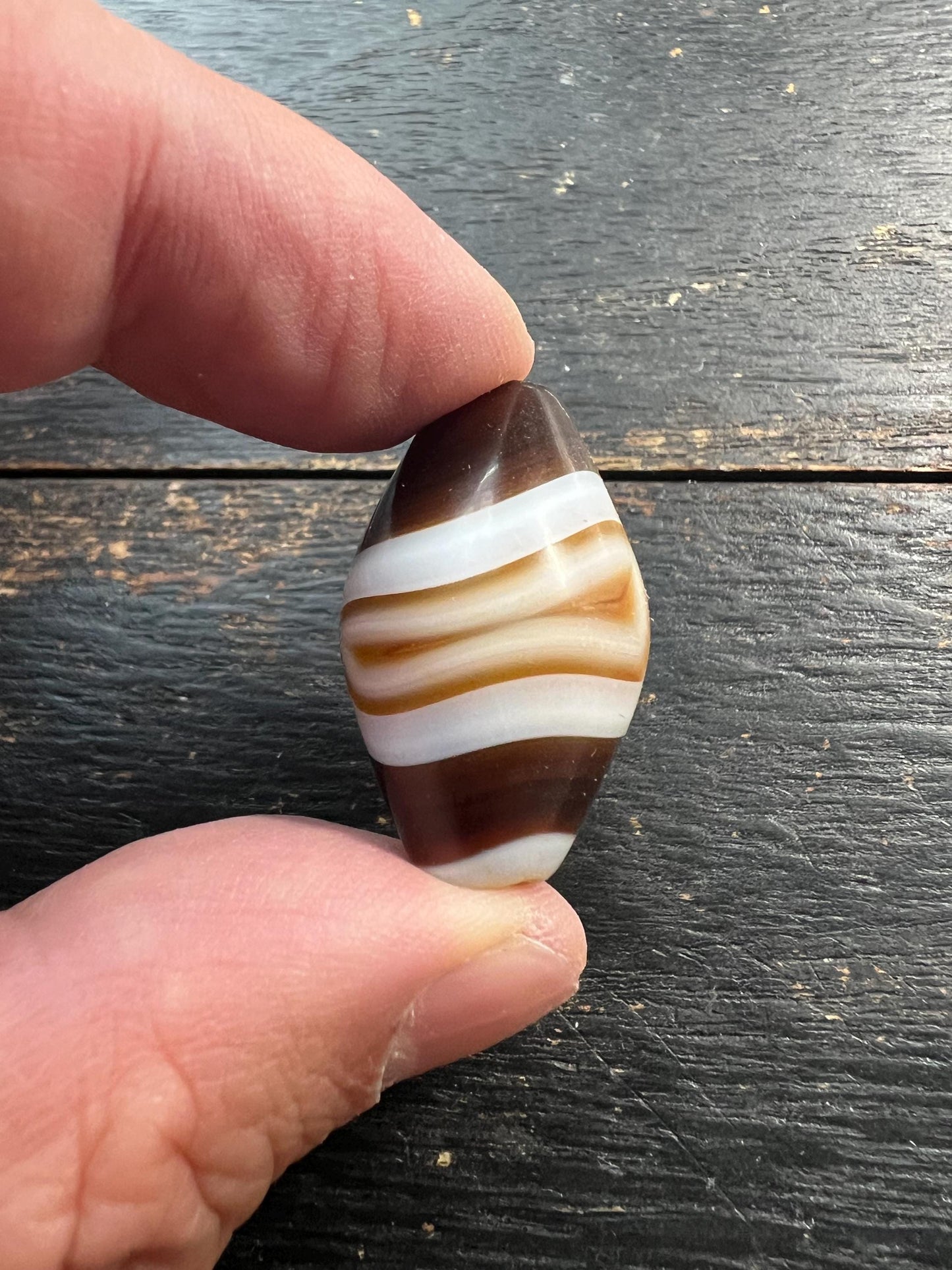 Nepal Tibet Buddhist Dzi Shaped Banded Agate Medicine Bead, Himalayan Spiritual Amulet, Antique Healing Talisman