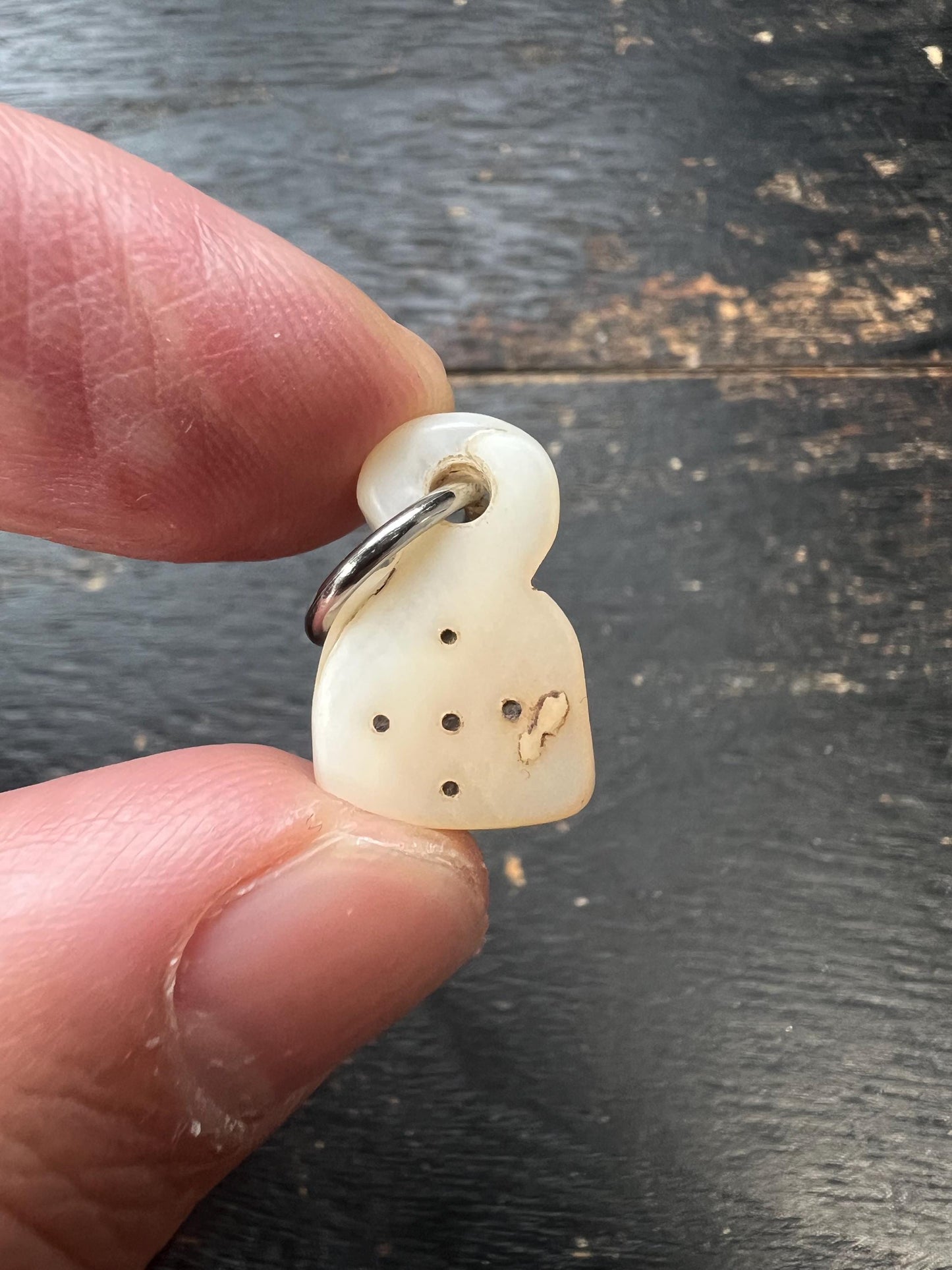 Handcrafted Tibetan Conch Shell Amulet Pendant, Carved Seed Syllable ‘ha’ Symbol & Mantra Dot, Buddhist Protection Talisman Charm