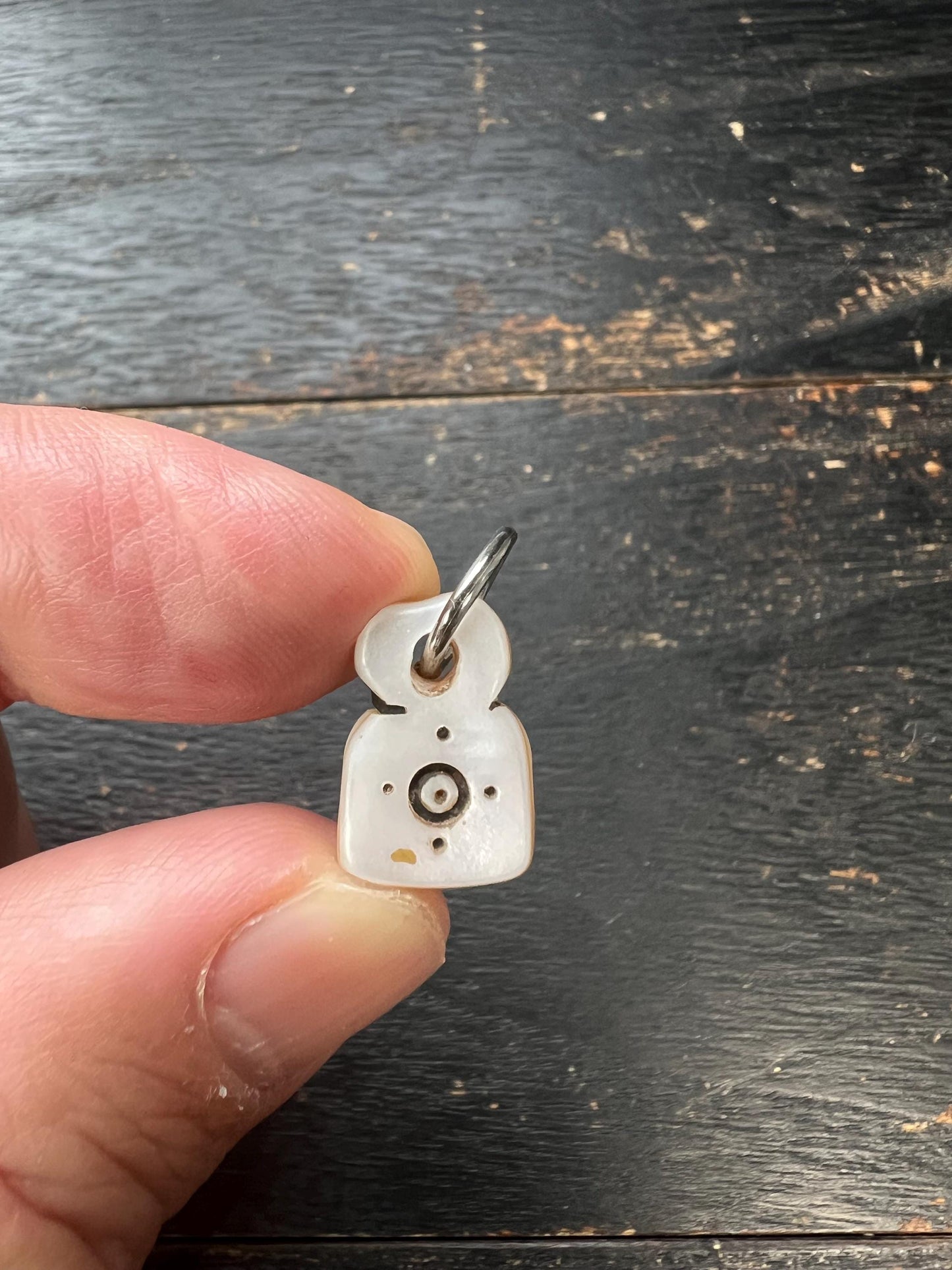 Handcrafted Tibetan Conch Shell Amulet Pendant, Circular Mantra Dot Symbol, Buddhist Protection Talisman Charm