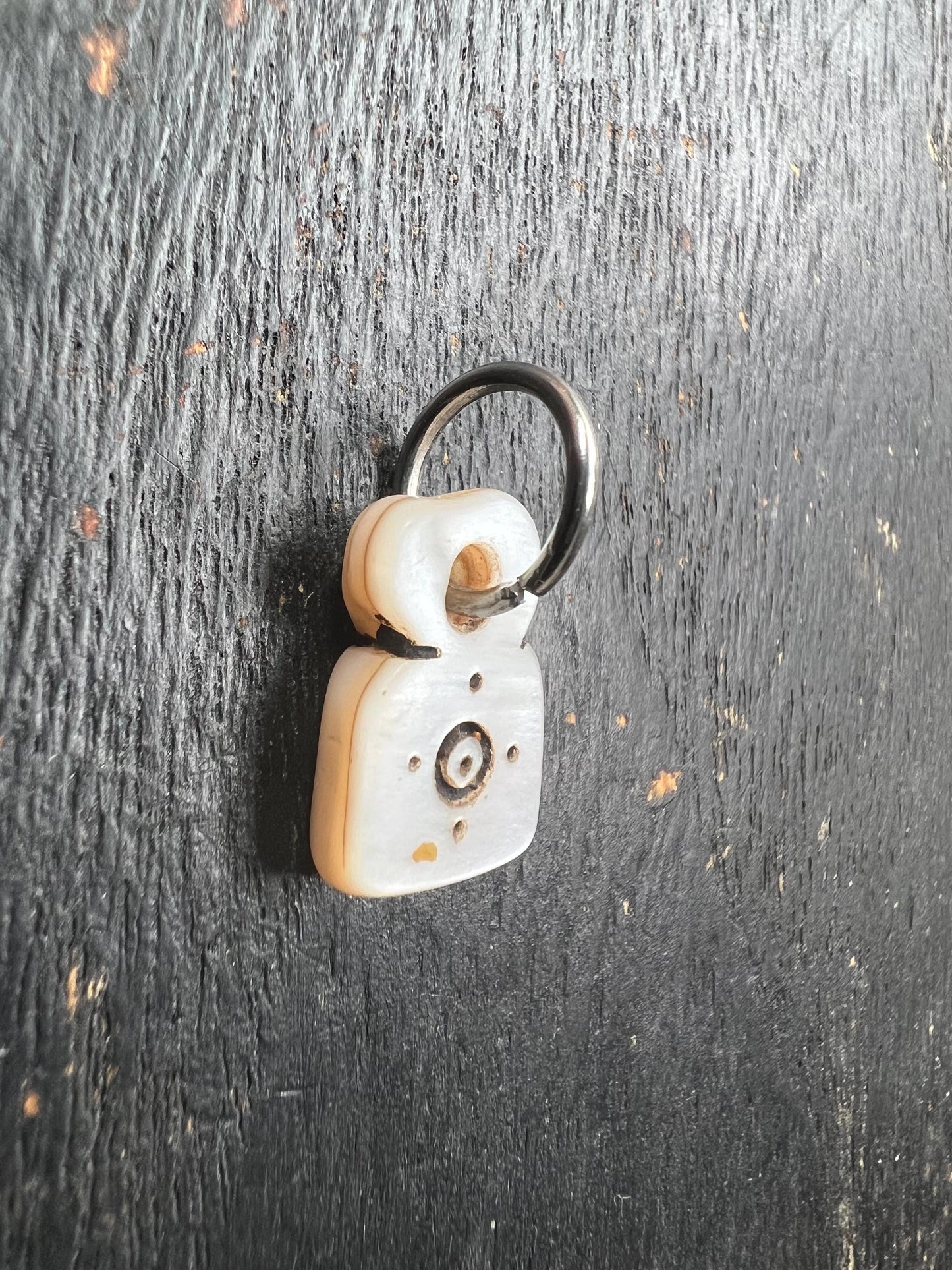 Handcrafted Tibetan Conch Shell Amulet Pendant, Circular Mantra Dot Symbol, Buddhist Protection Talisman Charm