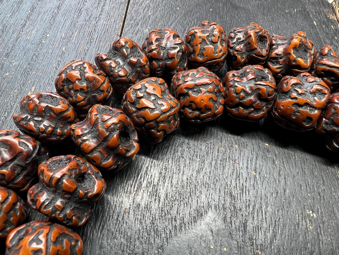 54 Vajra Bodhi Seed Mala – 18mm Charnel Ground Citipati Shaped Beads, 30 Inch, Tibetan Buddhist Prayer Beads, Large Vintage Style Meditatio