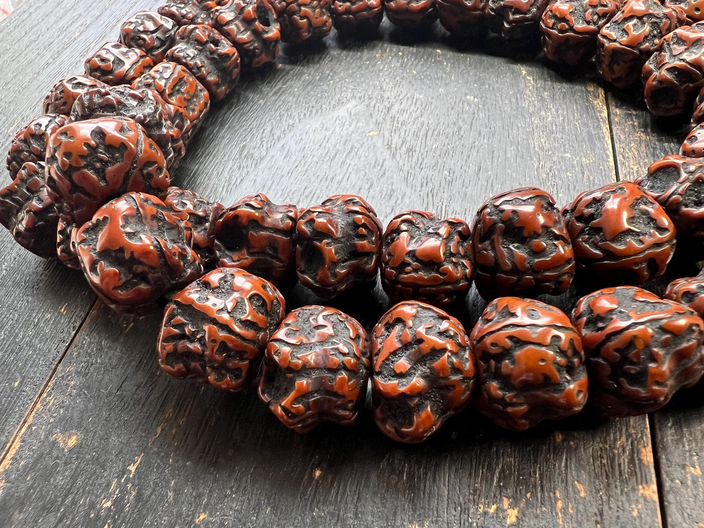 54 Vajra Bodhi Seed Mala – 18mm Charnel Ground Citipati Shaped Beads, 30 Inch, Tibetan Buddhist Prayer Beads, Large Vintage Style Meditatio