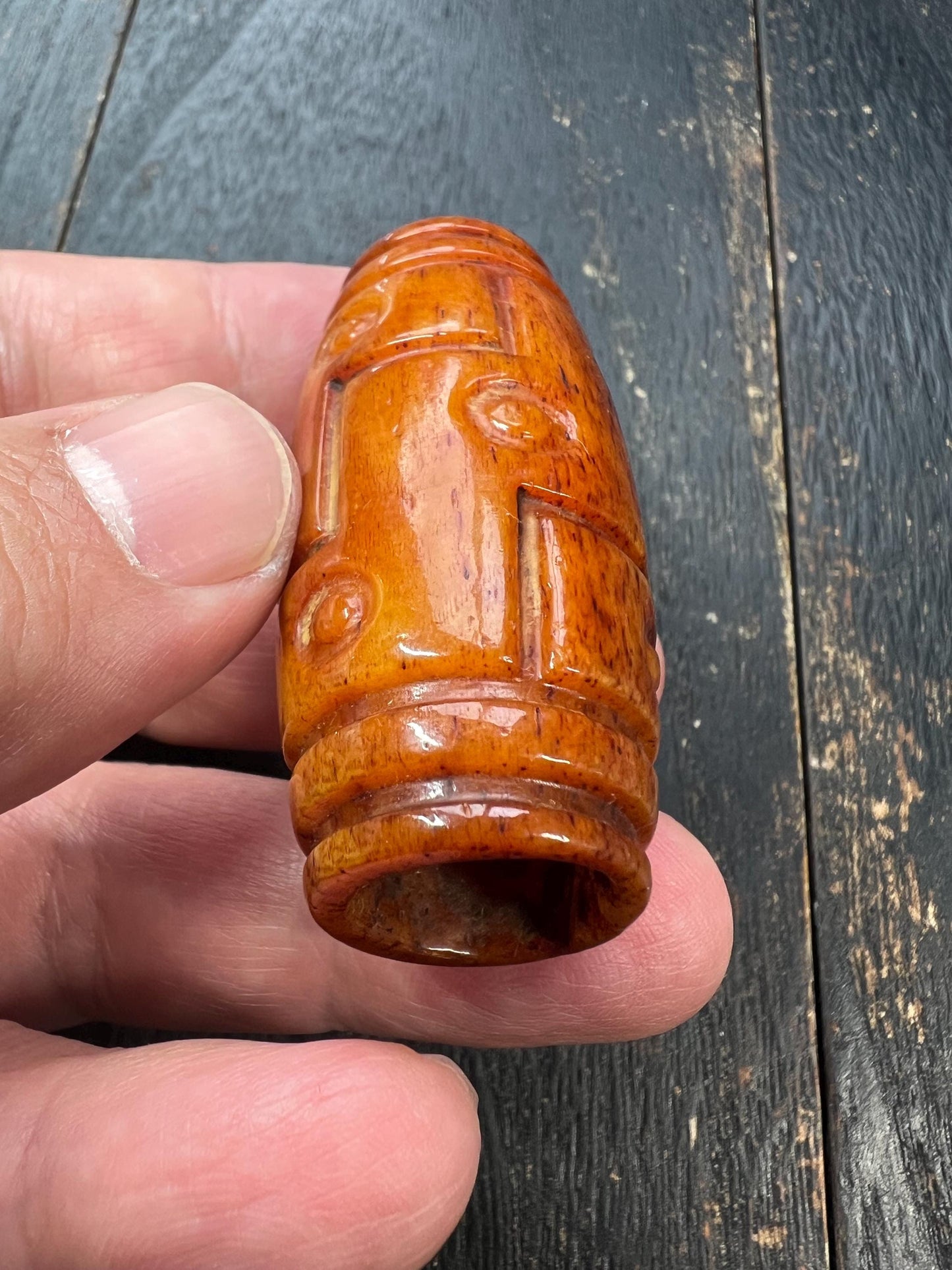Nepal Tibet Buddhist Carved Yak Bone Nine-Eyed Dzi Bead | Handmade Protection Amulet | Tribal Ornament