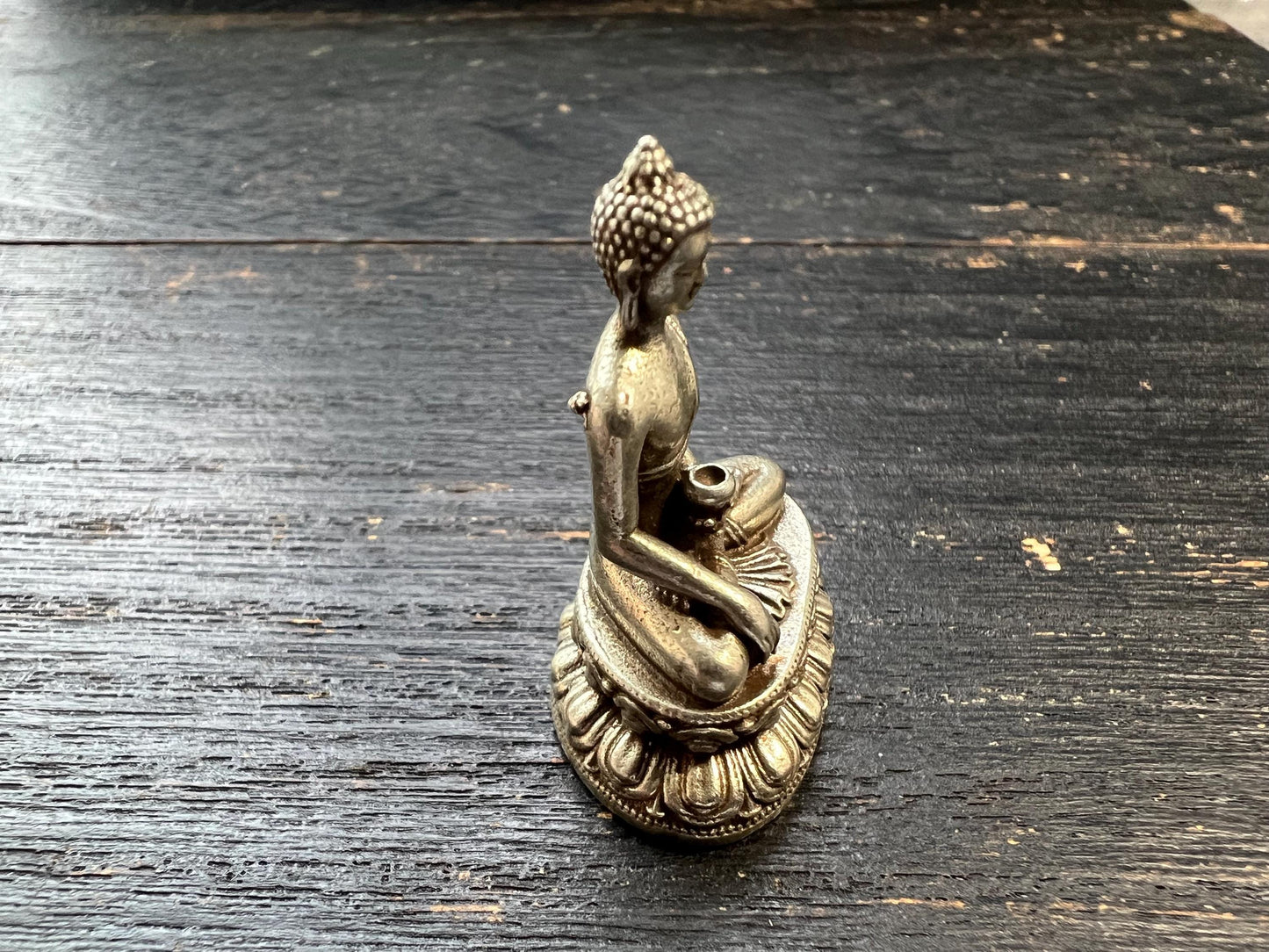 Mini White Copper Shakyamuni Buddha Statue, Handmade Meditation Figurine, 32mm Small Buddhist Altar Sculpture, Zen Spiritual Decor