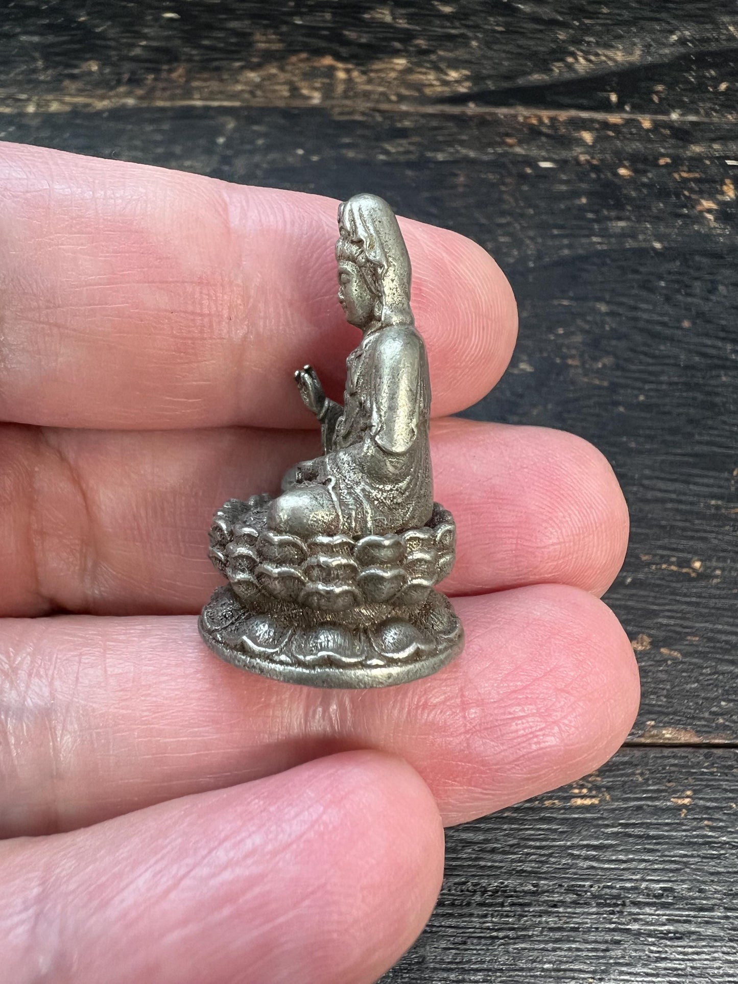 Mini White Copper Guanyin Statue, Handmade Bodhisattva Figurine, 32mm Small Compassion Goddess, Buddhist Altar Decor