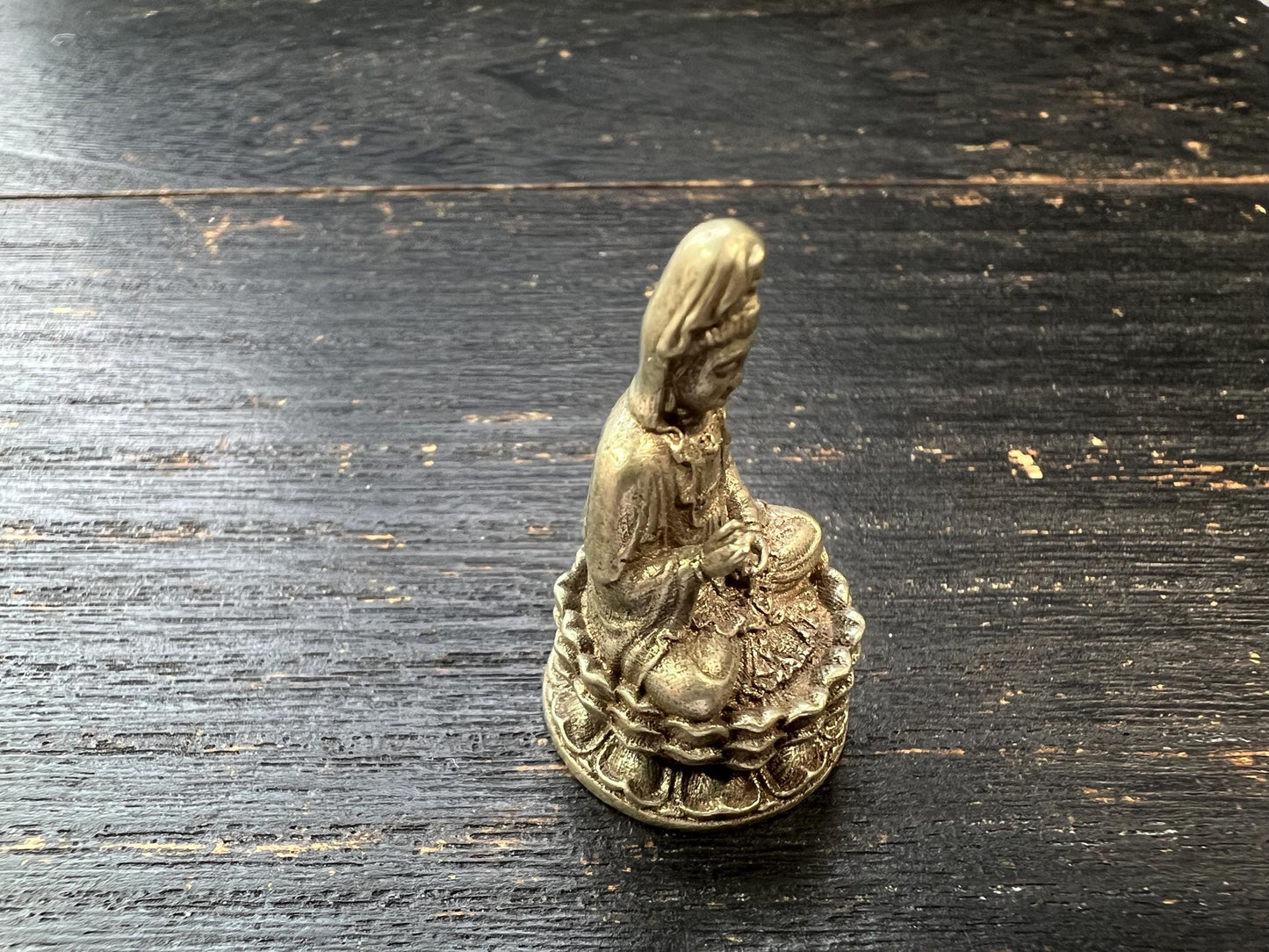 Mini White Copper Guanyin Statue, Handmade Bodhisattva Figurine, 32mm Small Compassion Goddess, Buddhist Altar Decor