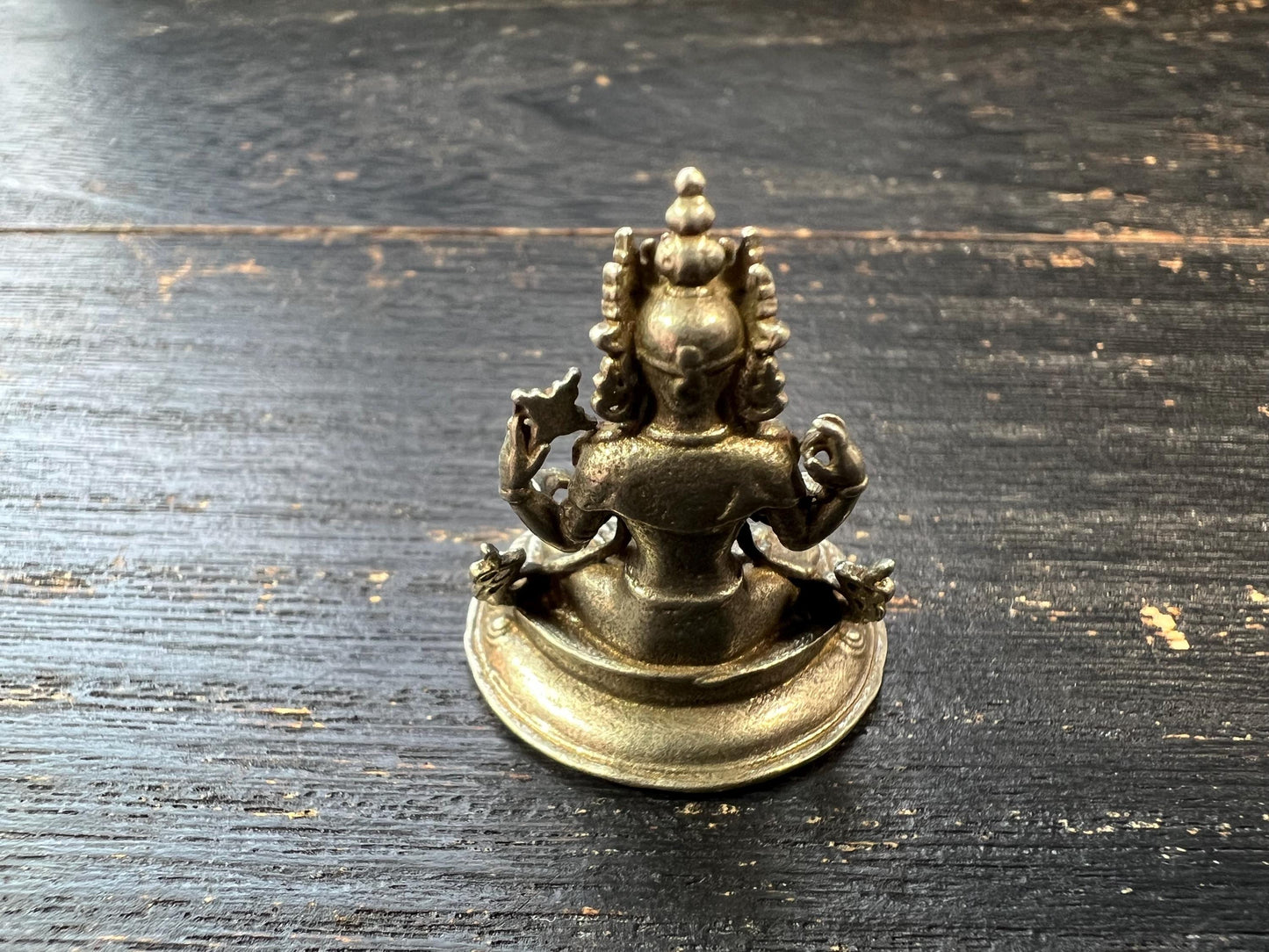 Mini White Copper Four-Armed Avalokiteshvara (Chenrezig) Statue, 30mm Buddhist Compassion Deity, Handmade Karma Altar Figurine