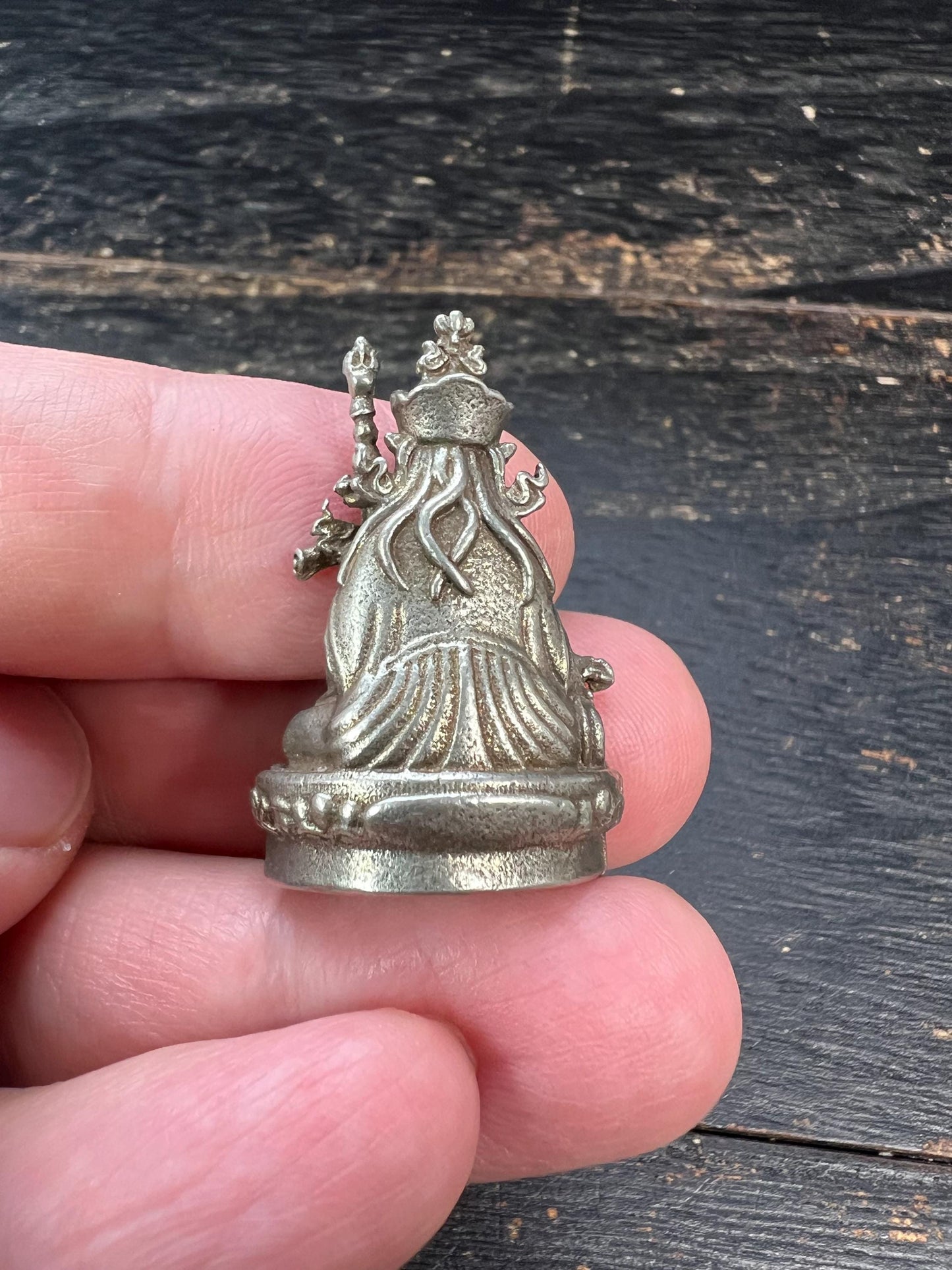 Handcrafted White Bronze Guru Rinpoche (Padmasambhava) Miniature Statue | Tibetan Buddhist Altar Figurine | 23mm x 33mm