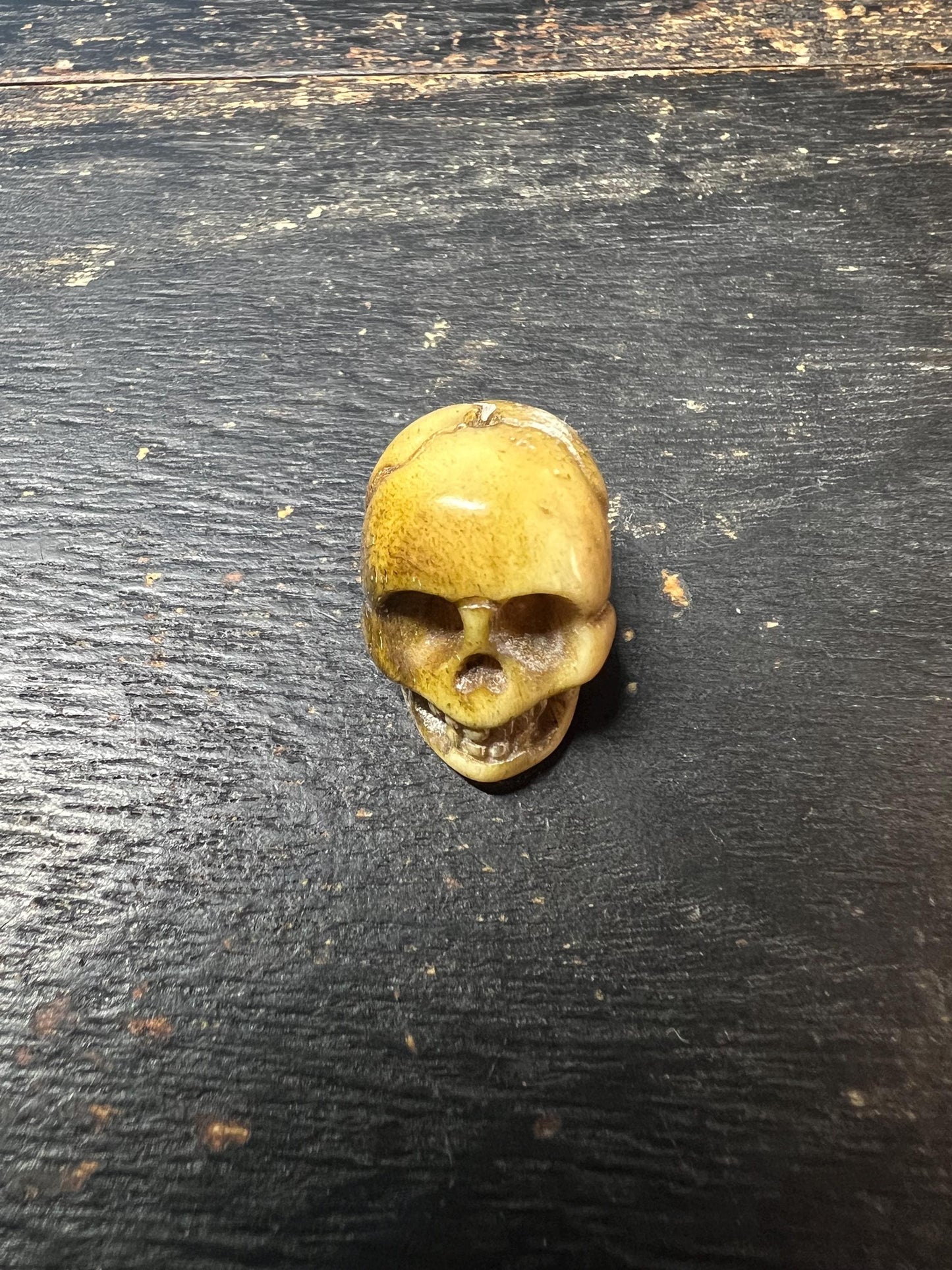 Hand-Carved Yak Bone Citipati Skull Bead | Tibetan Buddhist Charnel Ground Amulet | Impermanence Mala Centerpiece