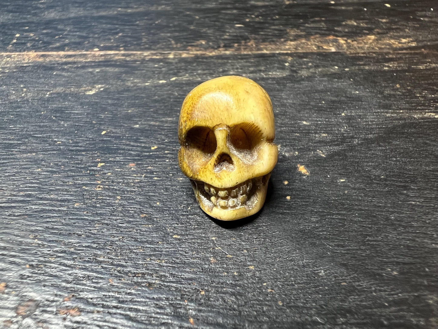 Hand-Carved Yak Bone Citipati Skull Bead | Tibetan Buddhist Charnel Ground Amulet | Impermanence Mala Centerpiece