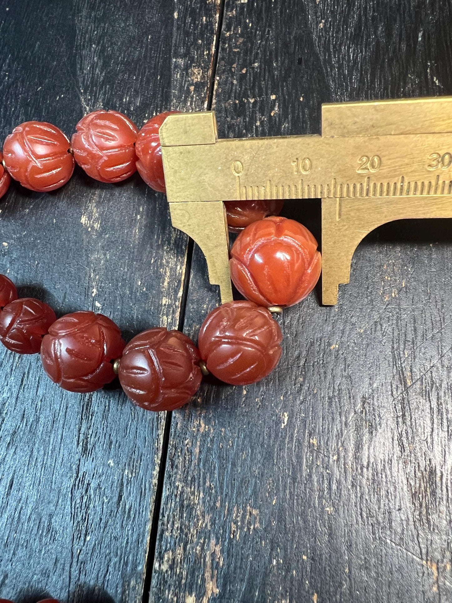 Handmade Tibetan Red Agate Mala – 47 Carved Prayer Beads with Copper Guru Bead, Buddhist Meditation Necklace, Spiritual Jewelry