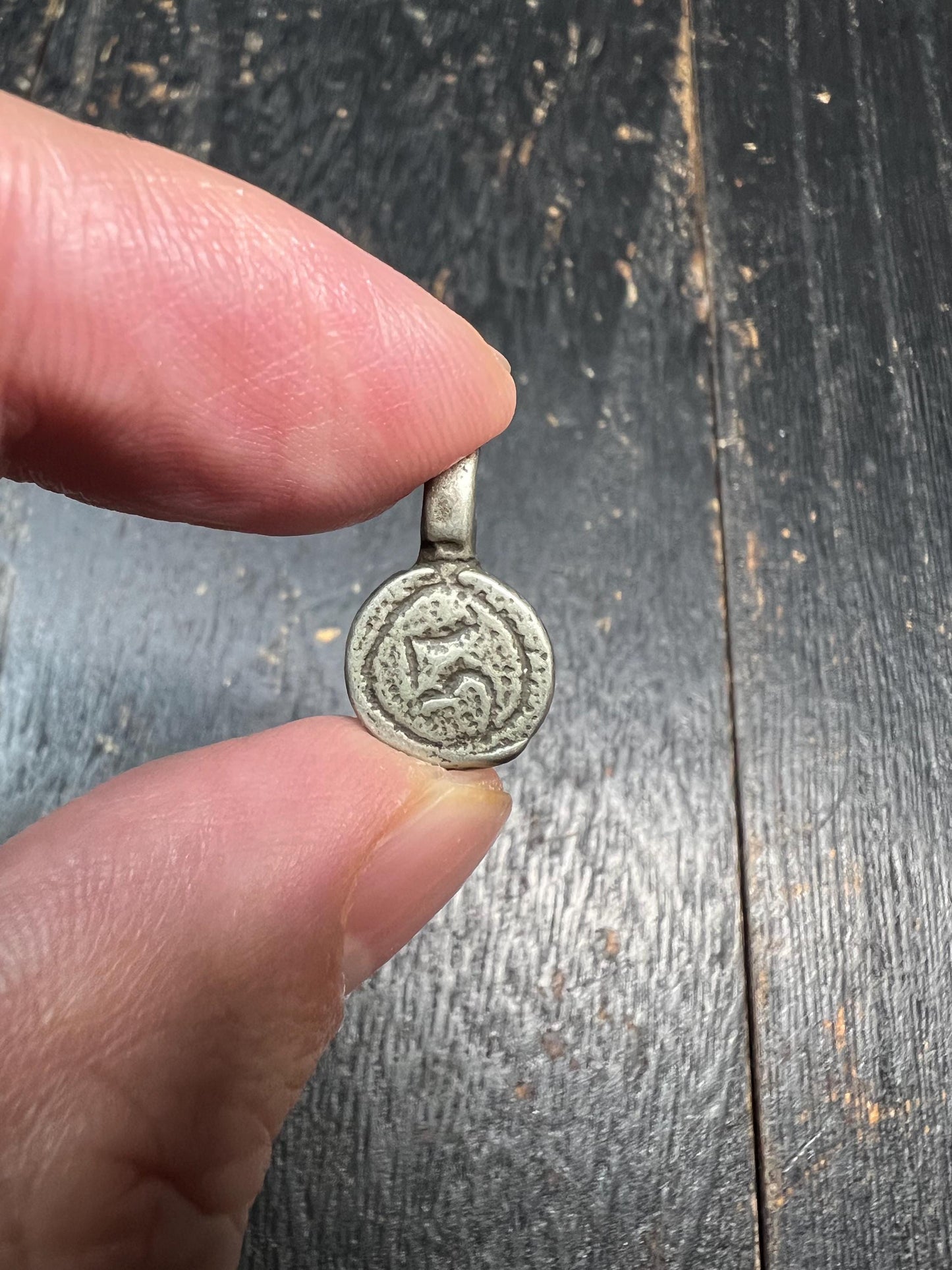Tibetan White Brass Six Syllable Mantra Pendant “Om Mani Padme Hum” Amulet