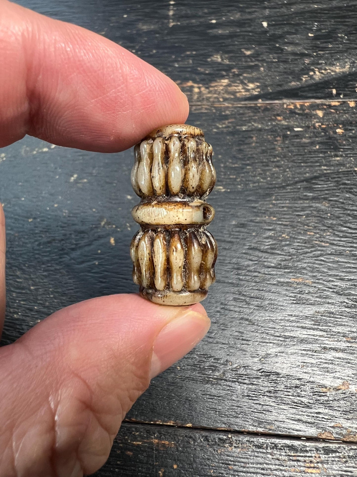 Hand-Carved Yak Bone Guru Bead Barrel, Tibetan Buddhist Mala Spacer, Barrel-Shaped Meditation Guru Bead