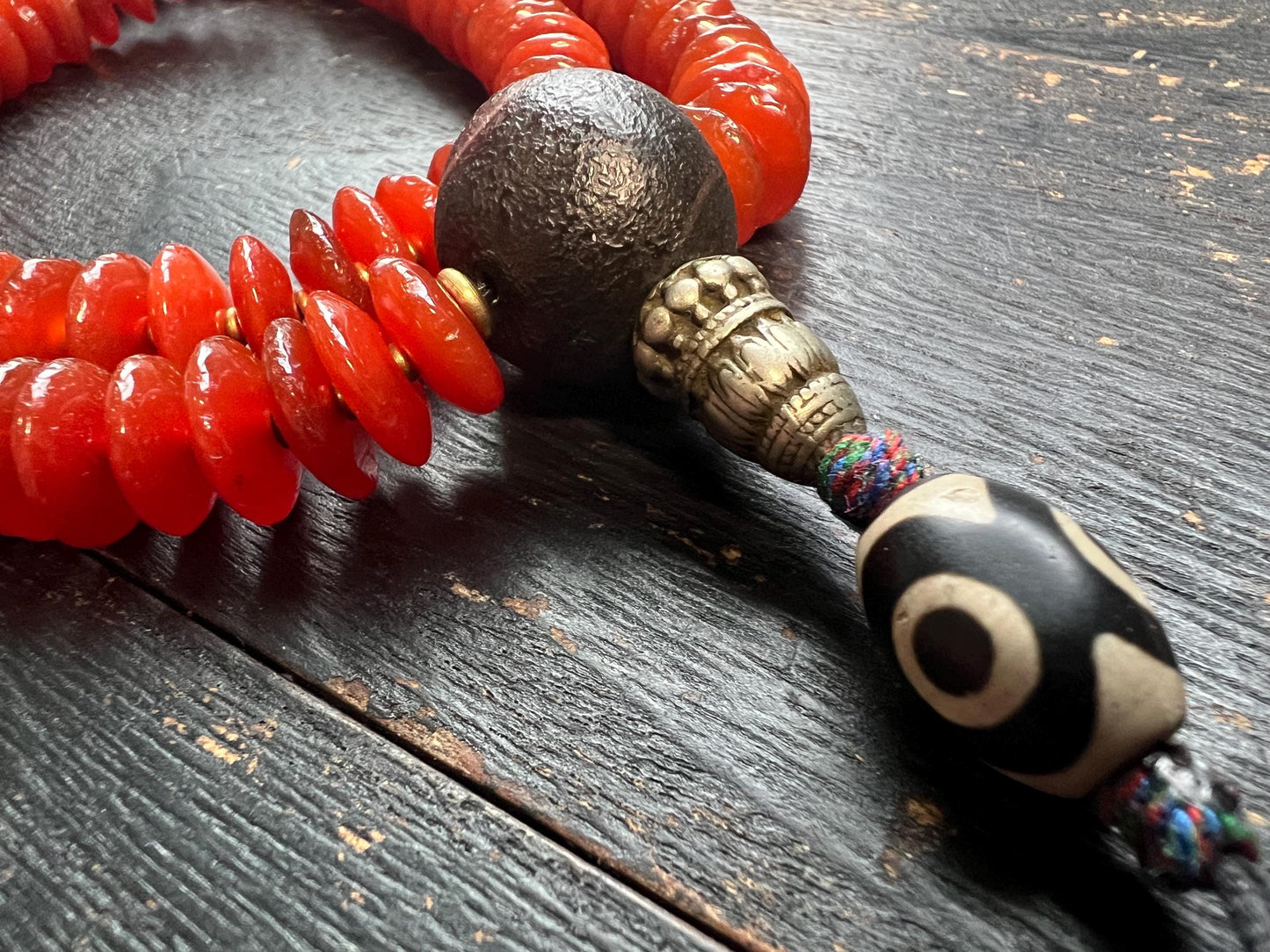 Authentic Tibetan 108-Bead Red Agate Mala with 12mm Agate Guru Bead & Dzi Pendant | Buddhist Meditation Beads | 22” Traditional Handcrafted