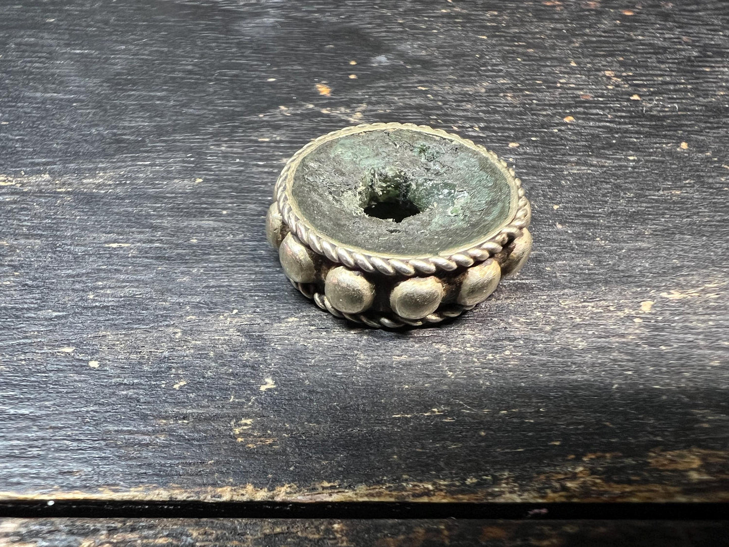 Antique Tibetan White Brass Spacer Bead | Handcrafted Old Tibetan Mala Separator | Vintage Ethnic Tibet Jewelry Component