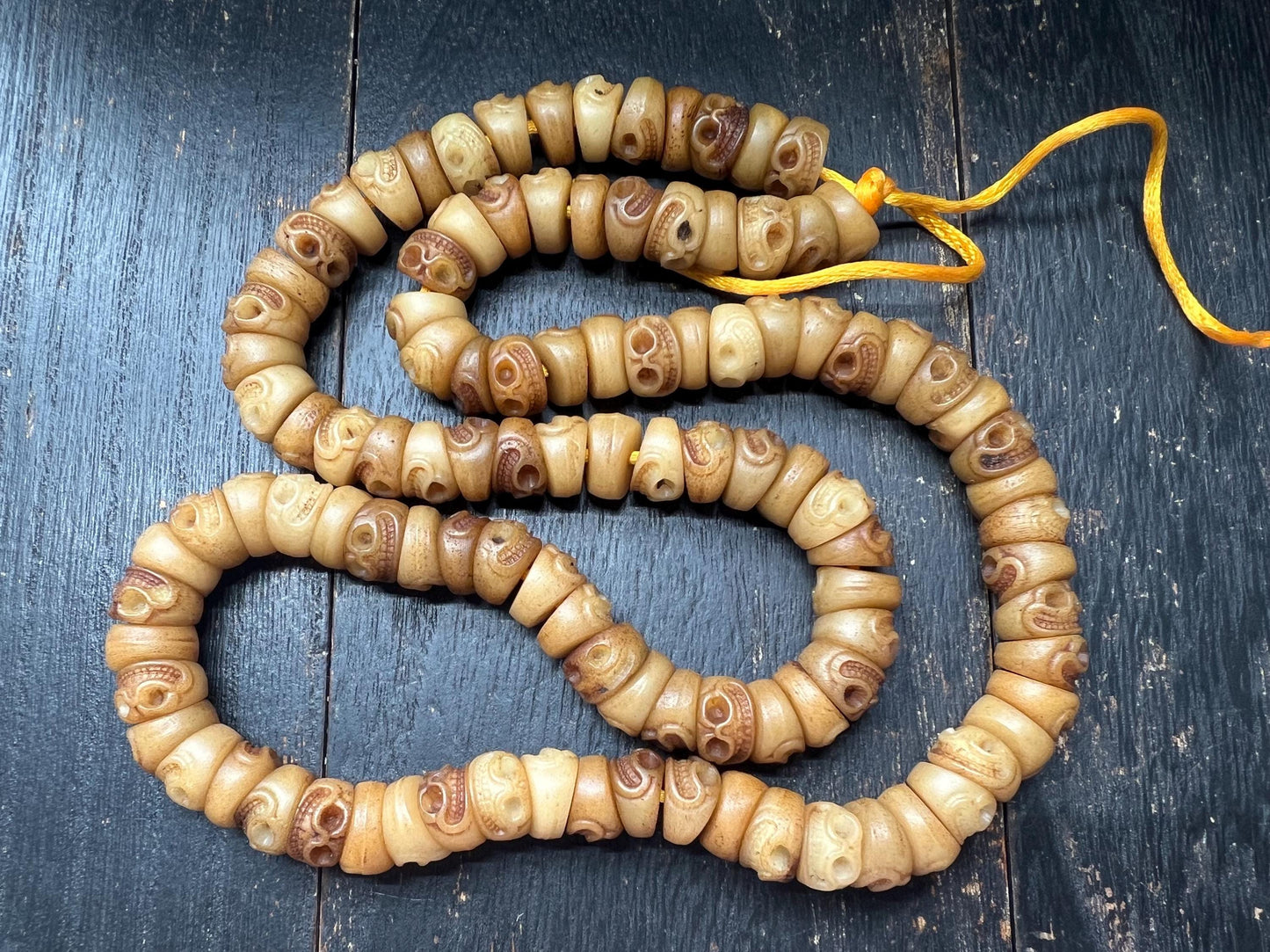 Hand-Carved Yak Bone Skull Beads | Tibetan Citipati Mala Beads Strand | Buddhist Ritual Bone Spacers