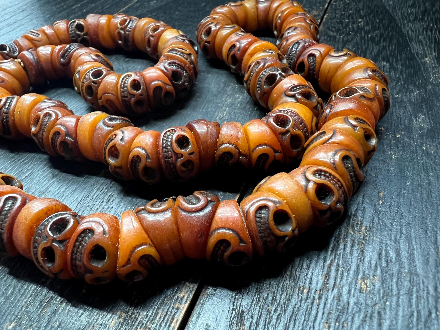 Hand-Carved Yak Bone Skull Beads | Tibetan Citipati Mala Beads Strand | Buddhist Ritual Bone Spacers