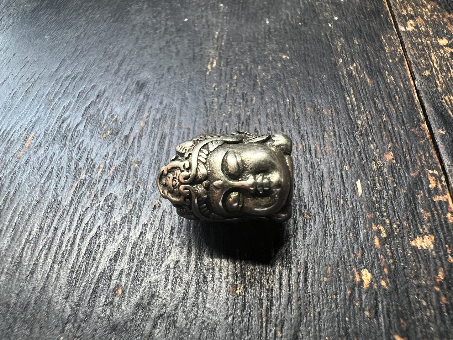 White Bronze Buddha Head Bead, 11x15mm, Handmade Tibetan-Style Metal Spacer Bead for Jewelry Making, Mala, Bracelet, Necklace, Meditation Cr