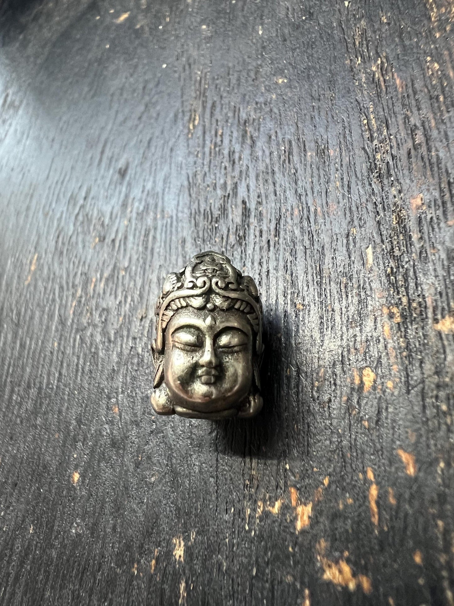 White Bronze Buddha Head Bead, 11x15mm, Handmade Tibetan-Style Metal Spacer Bead for Jewelry Making, Mala, Bracelet, Necklace, Meditation Cr