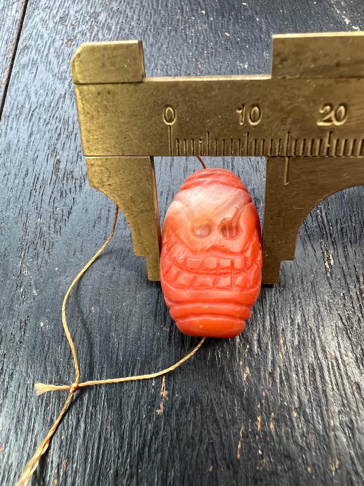 Hand-Carved Tibetan Citipati Skull Cemetery Red Agate Bead | Ritual Amulet | Genuine | Spiritual Protection