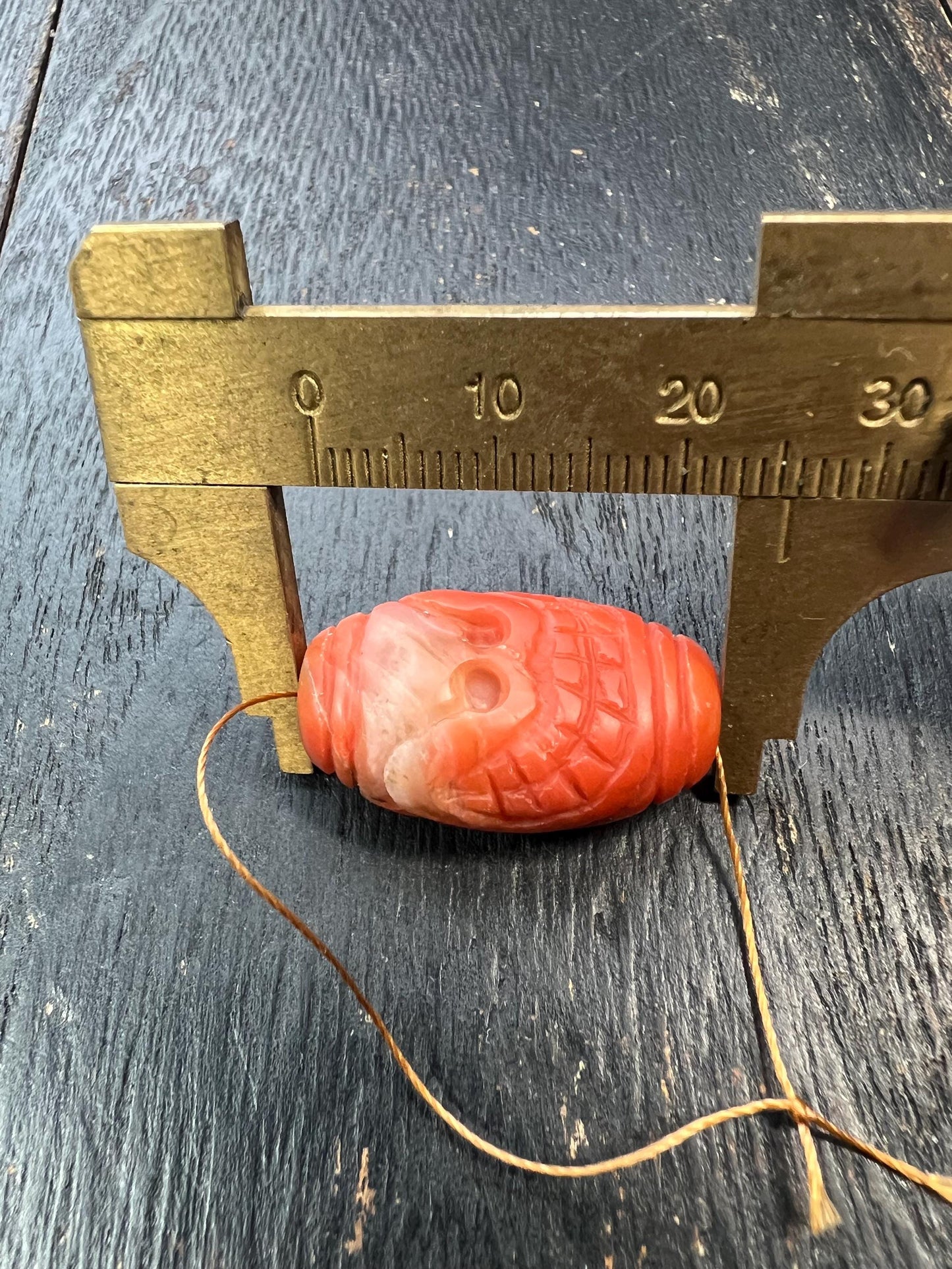 Hand-Carved Tibetan Citipati Skull Cemetery Red Agate Bead | Ritual Amulet | Genuine | Spiritual Protection