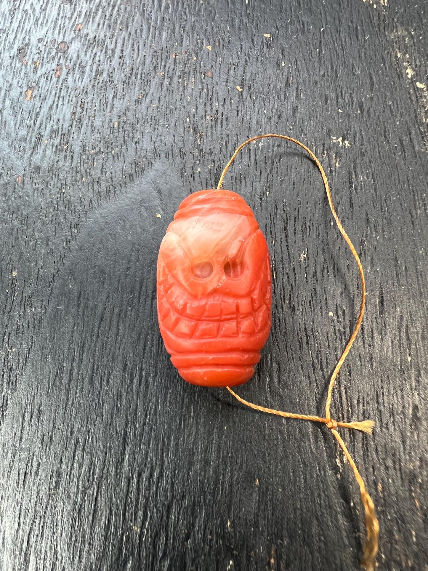 Hand-Carved Tibetan Citipati Skull Cemetery Red Agate Bead | Ritual Amulet | Genuine | Spiritual Protection