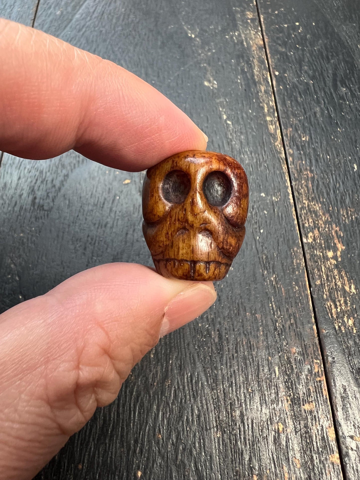 Hand-Carved Yak Bone Citipati Skull Guru Bead | Large Hole Tibetan Mala Bead | Cemetery Protector Amulet