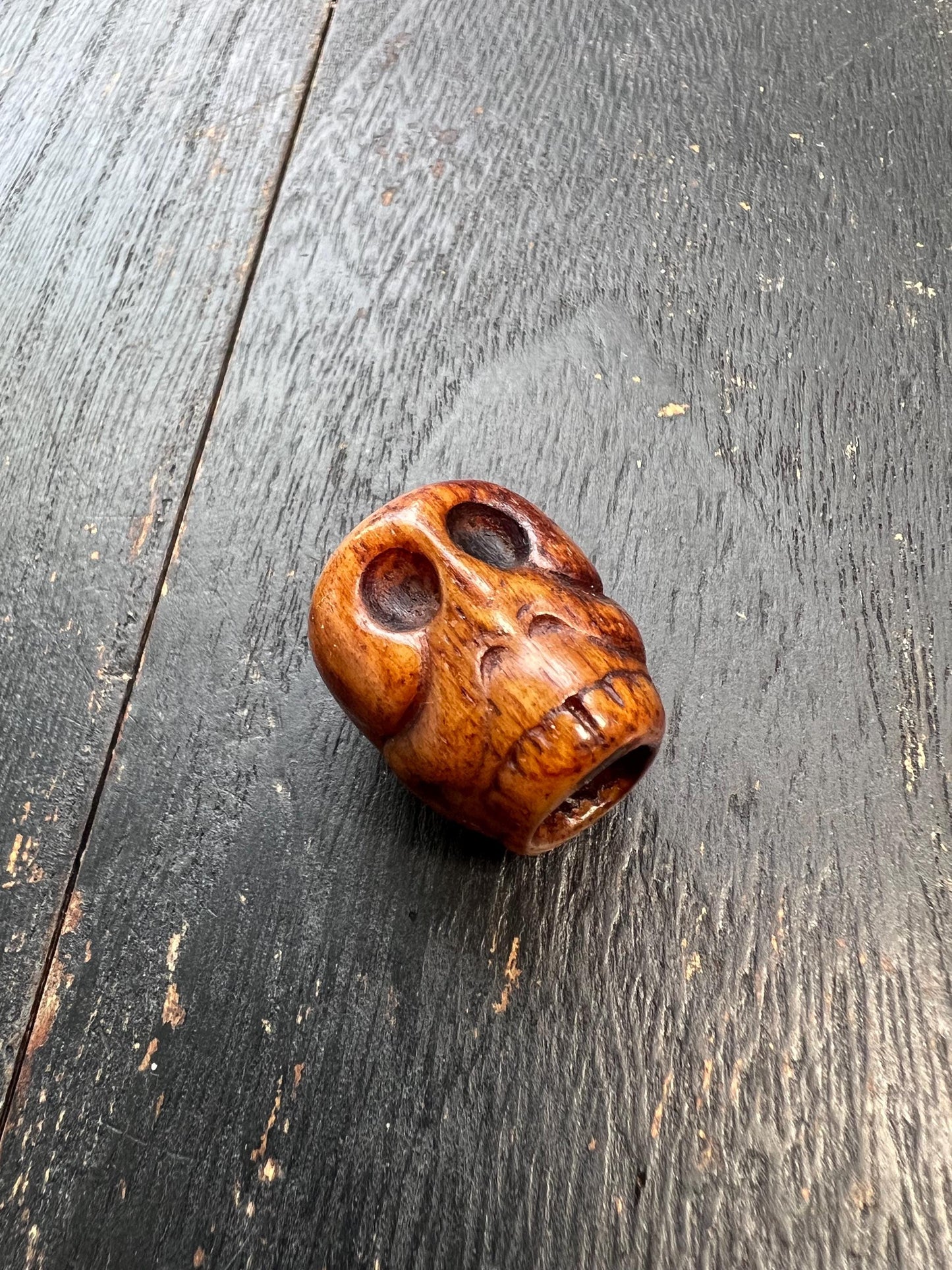 Hand-Carved Yak Bone Citipati Skull Guru Bead | Large Hole Tibetan Mala Bead | Cemetery Protector Amulet