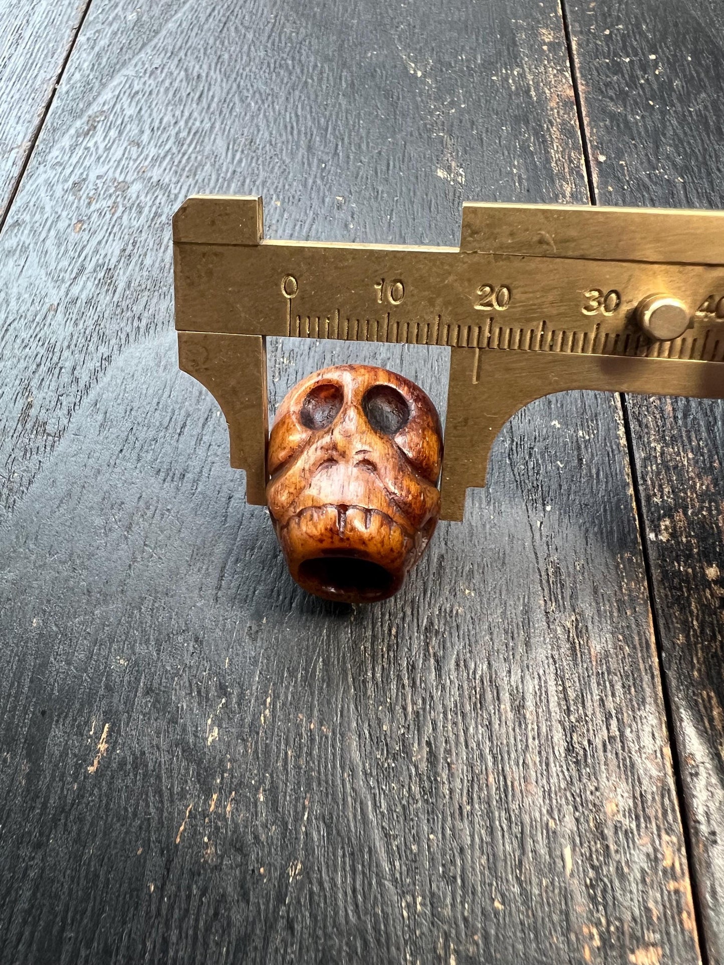 Hand-Carved Yak Bone Citipati Skull Guru Bead | Large Hole Tibetan Mala Bead | Cemetery Protector Amulet
