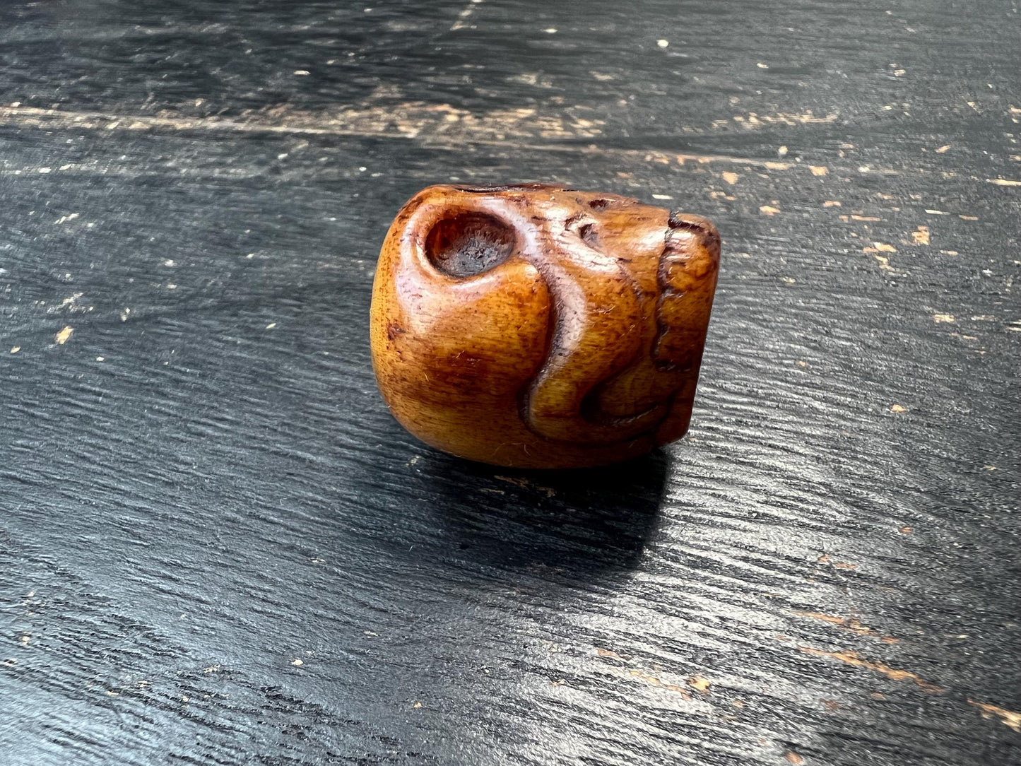 Hand-Carved Yak Bone Citipati Skull Guru Bead | Large Hole Tibetan Mala Bead | Cemetery Protector Amulet