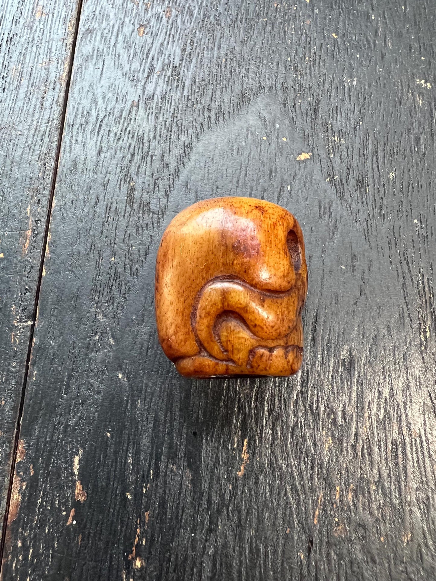 Hand-Carved Yak Bone Citipati Skull Guru Bead | Large Hole Tibetan Mala Bead | Cemetery Protector Amulet