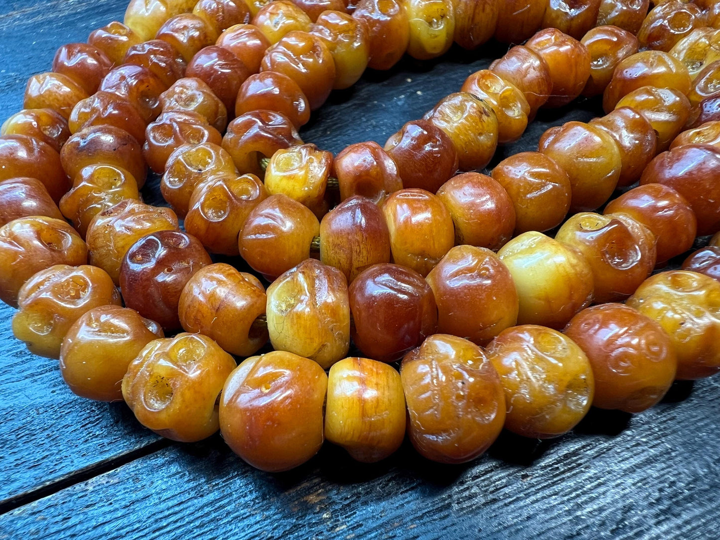 Hand-Carved Yak Bone Mala: 108 Beads Citipati Skull Prayer Necklace