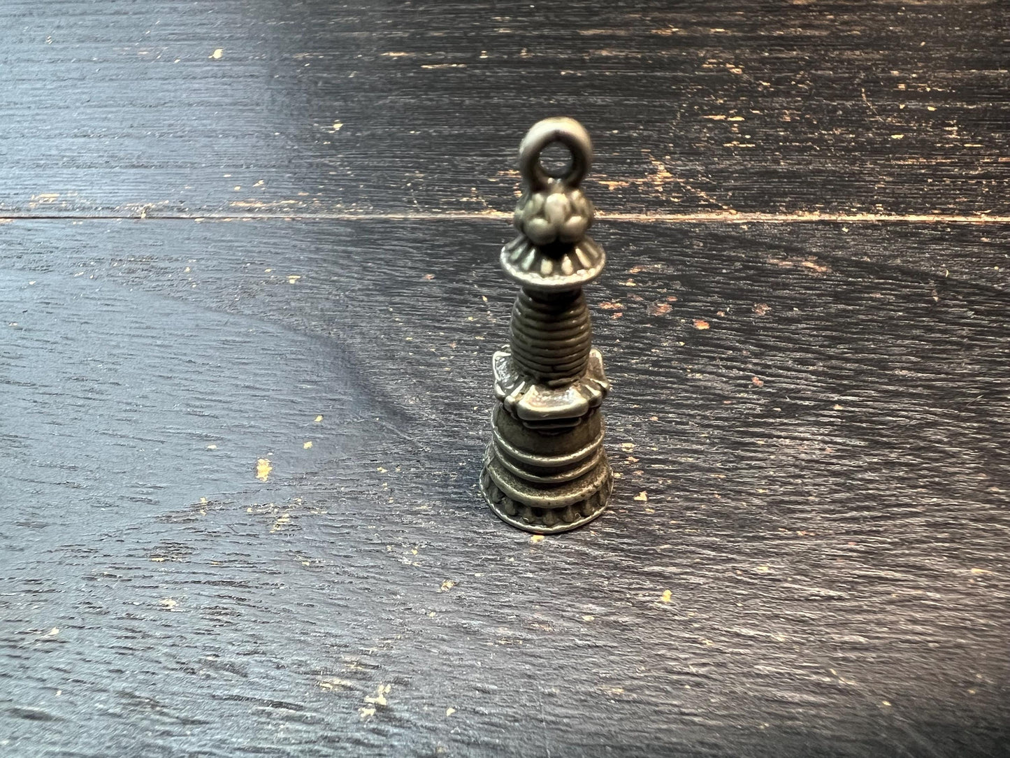 Handmade Tibetan Buddhist White Brass Stupa Amulet | Stupa Pagoda Pendant | Buddhist Tower Talisman | Ritual Protective Charm from Tibet