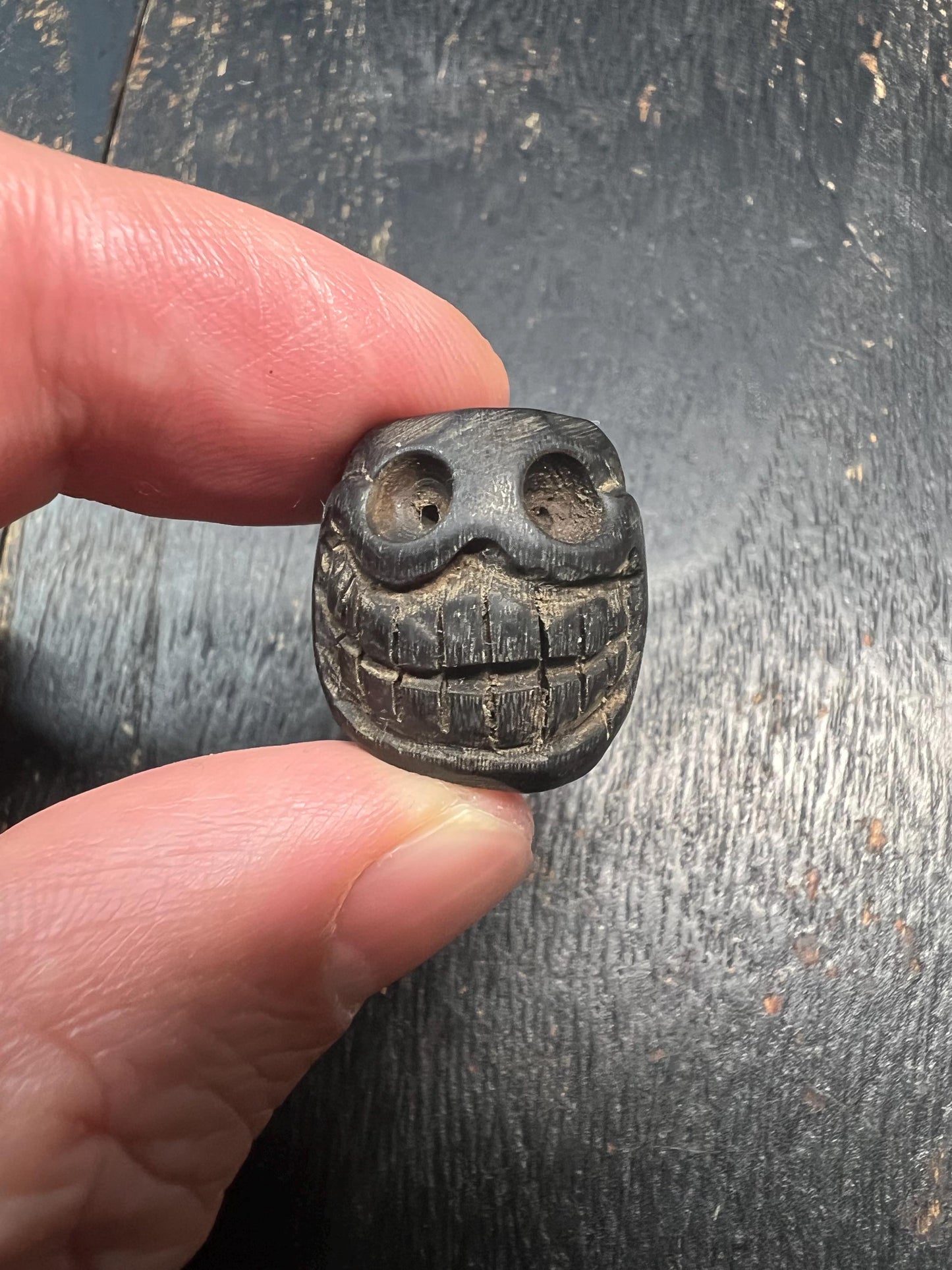 Hand Carved Ox Horn Smashan Chitta Skull Spacer Bead – Tibetan Buddhist Mala Separator – Unique Vintage Amulet Bead