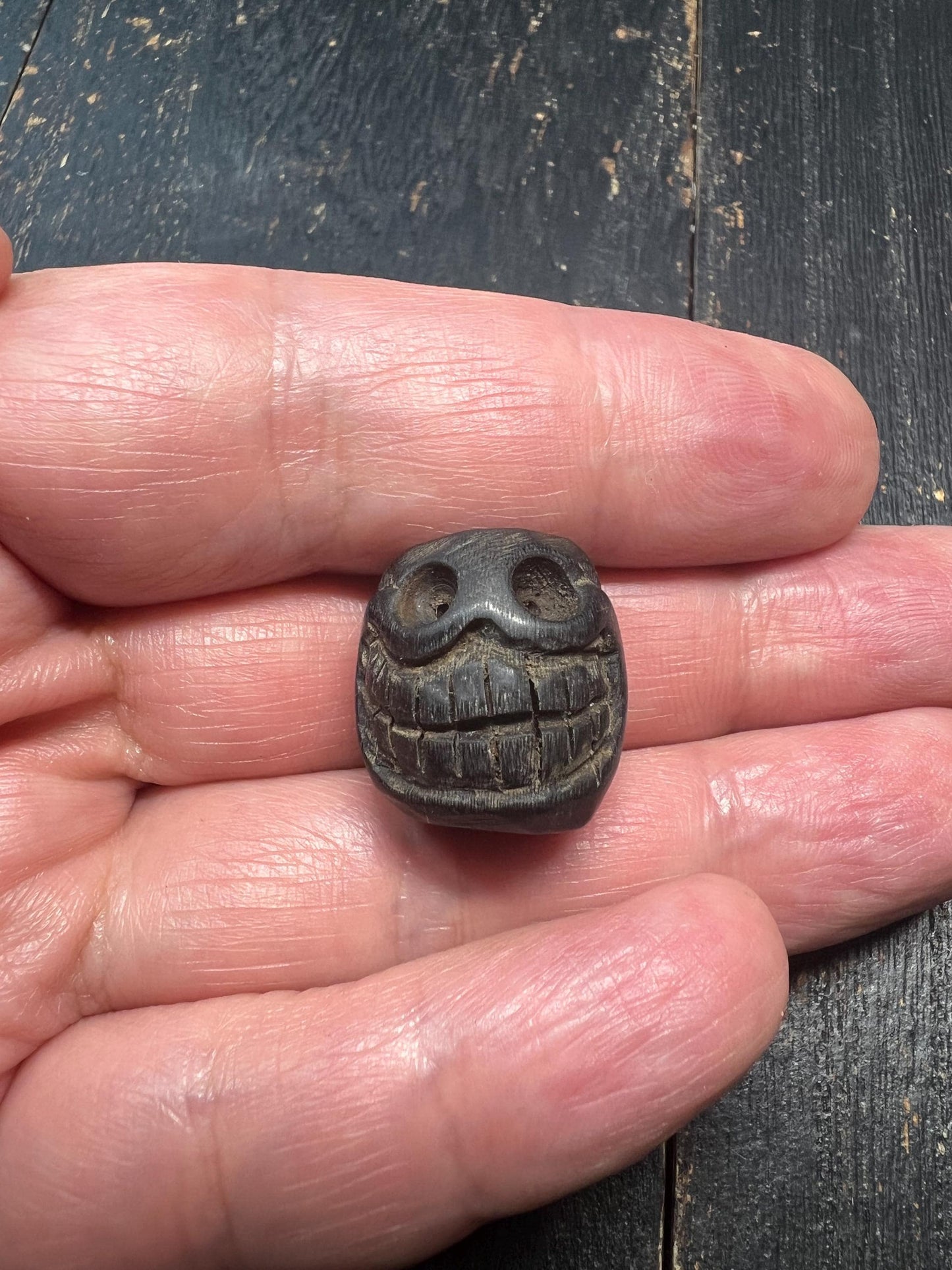 Hand Carved Ox Horn Smashan Chitta Skull Spacer Bead – Tibetan Buddhist Mala Separator – Unique Vintage Amulet Bead